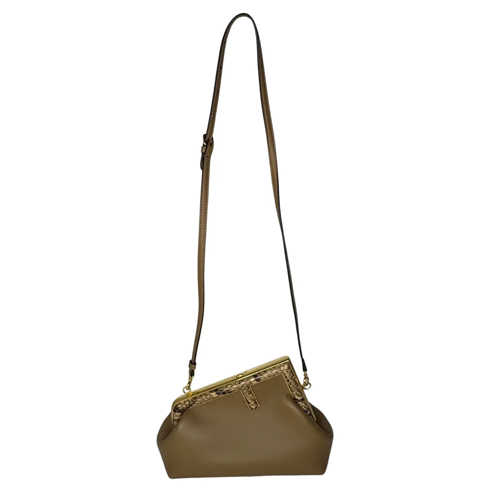Fendi First Small Shiny Nappa Beige Snakeskin Lambskin Crossbody Bag
