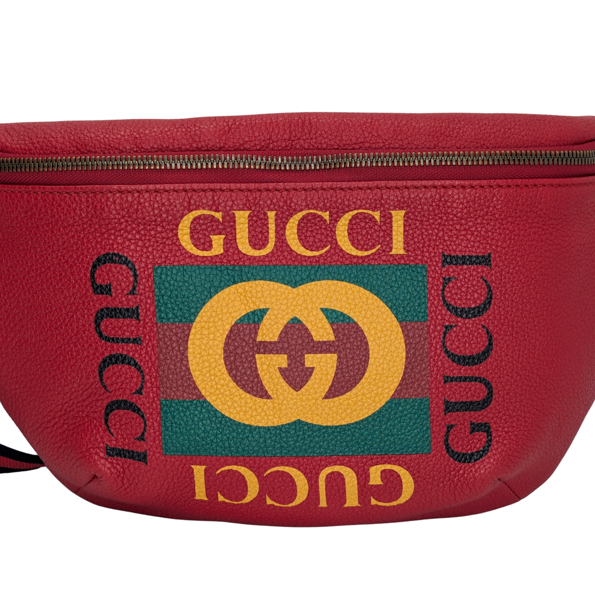 Gucci Grained Calfskin Logo Belt Bum Bag Hibiscus Red