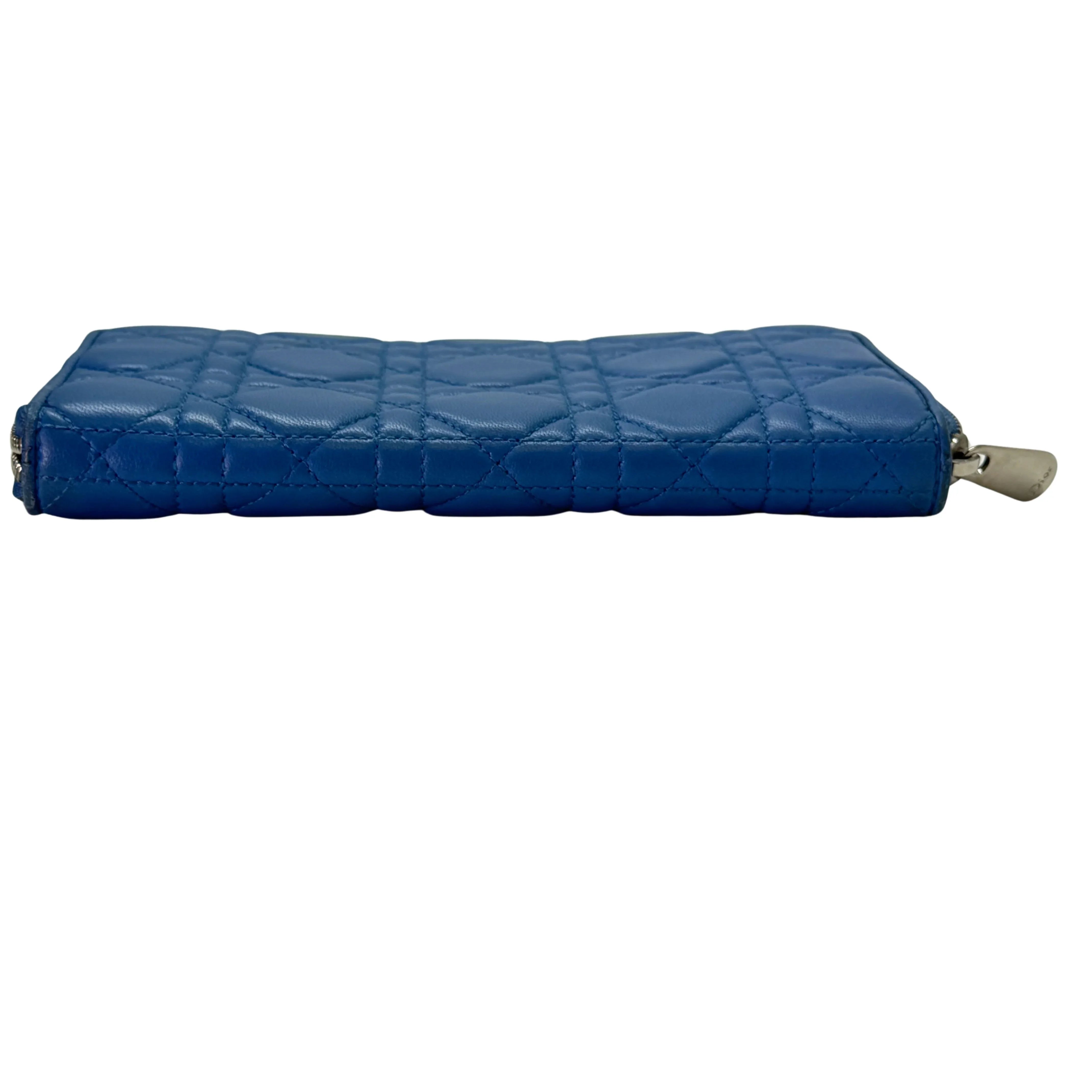 Dior Lambskin Cannage Wallet Blue - Lost Designer