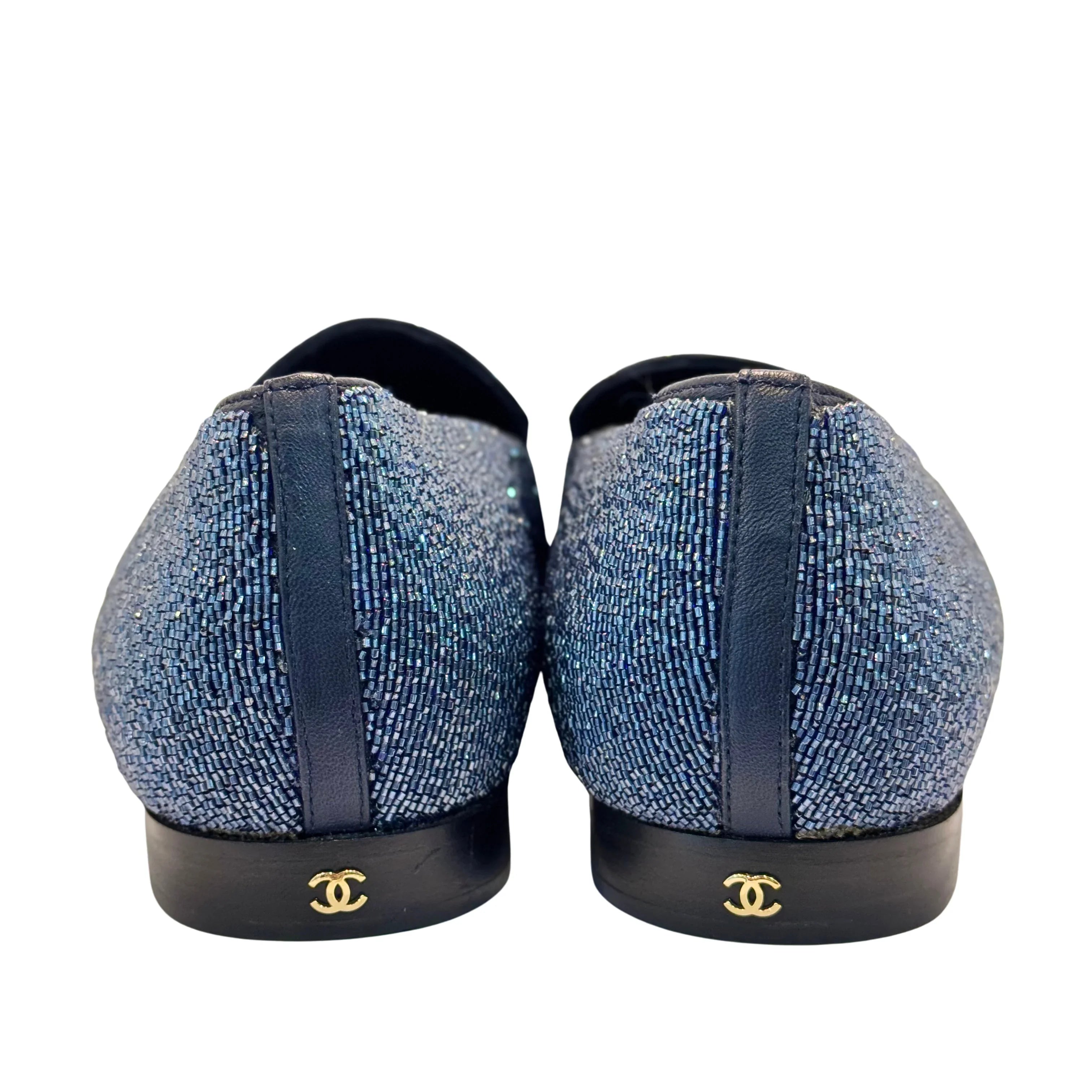 Chanel Glitter Loafers Lurex Fabric 38 Blue/Black - Lost Designer