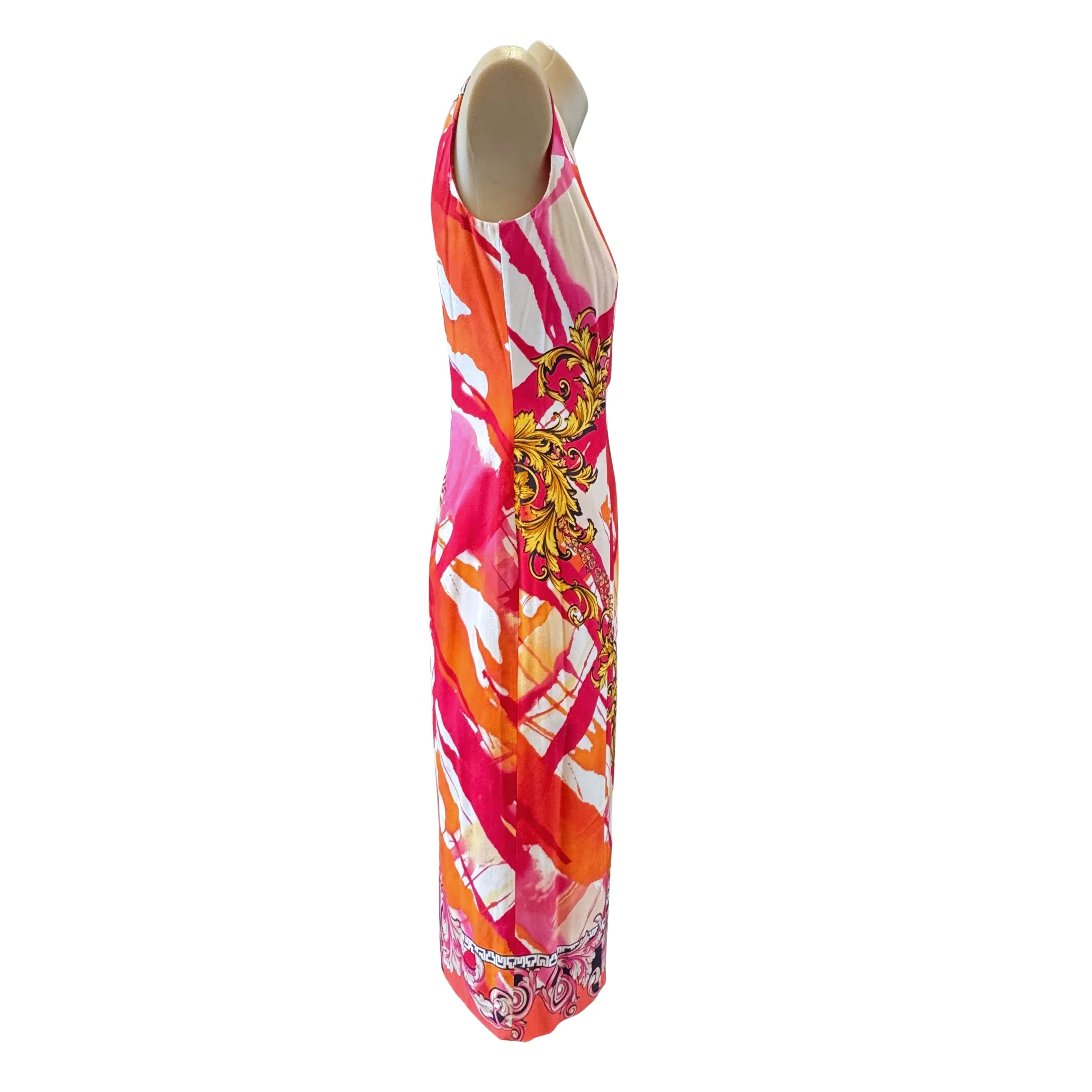 Versace Pink x Orange Baroque Print Sleeveless Dress Size 42
