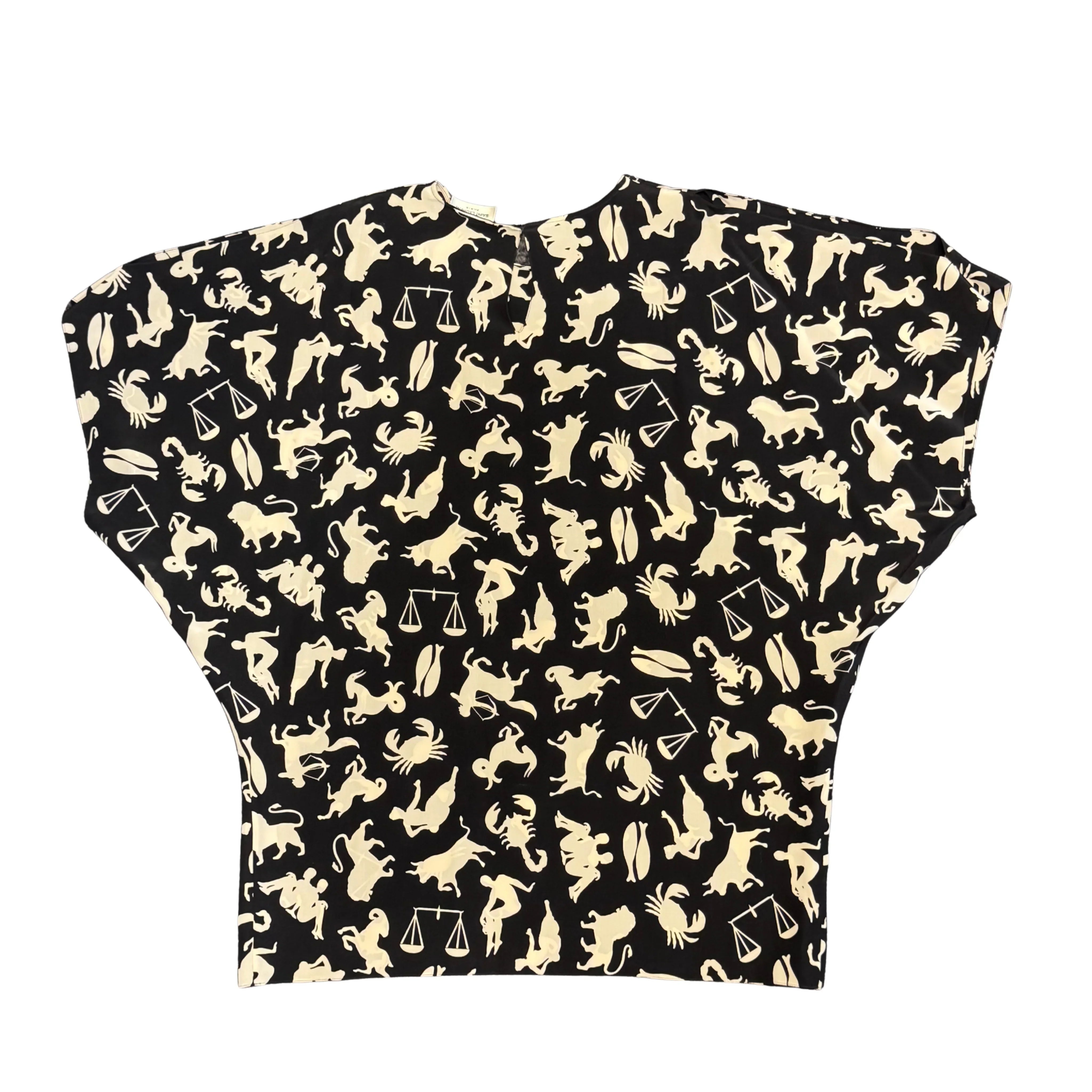Yves Saint Laurent Black/Cream Silk Zodiac Print Blouse Shirt 40