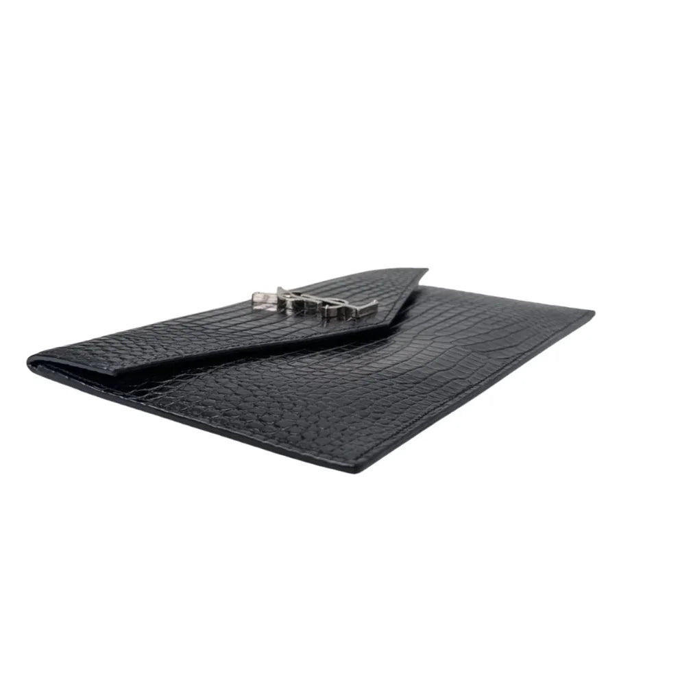 Saint Laurent Small Uptown Pouch In Crocodile-Embossed Leather Black - Lost Designer