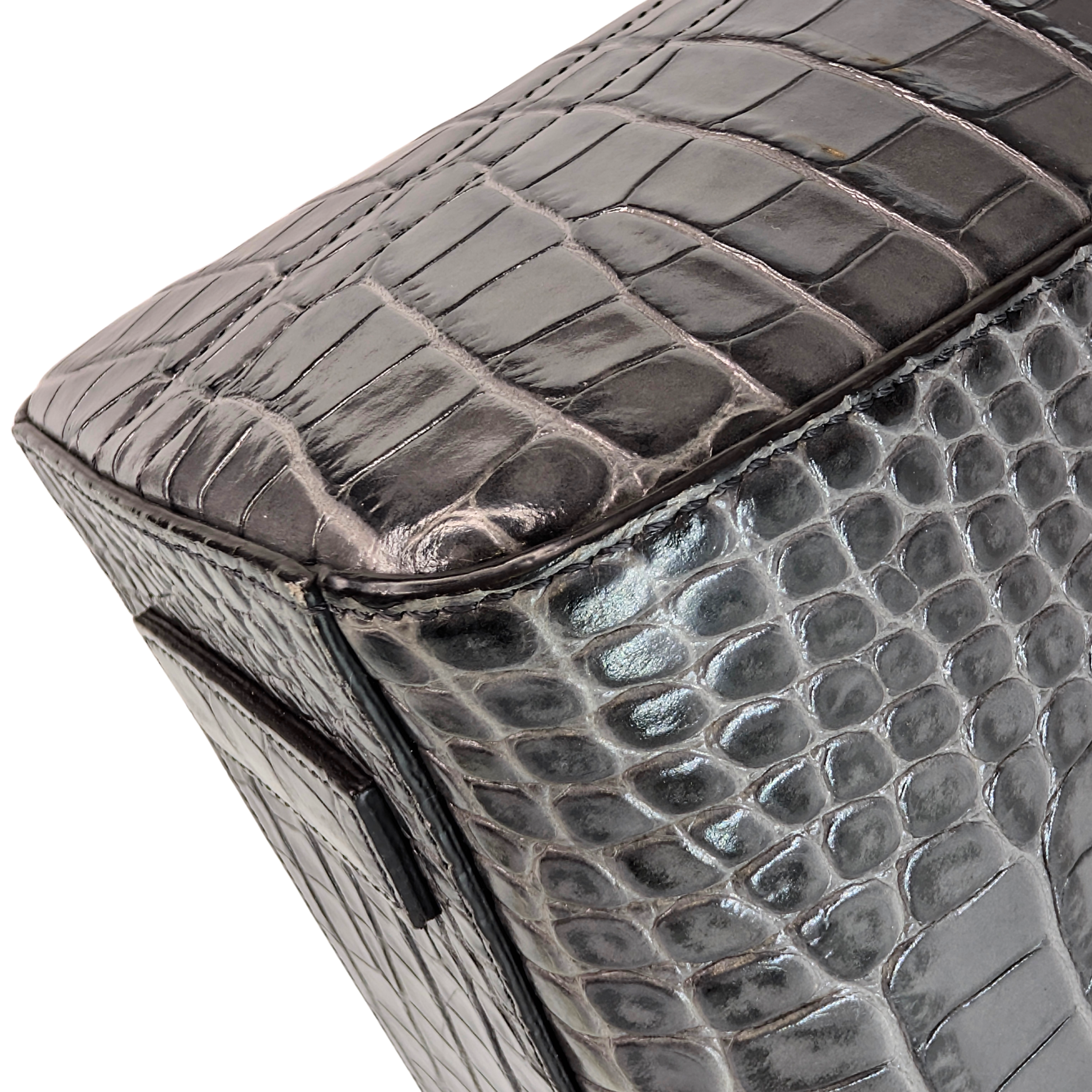 Givenchy Small Antigona Black Crocodile Embossed Bag Storm Grey