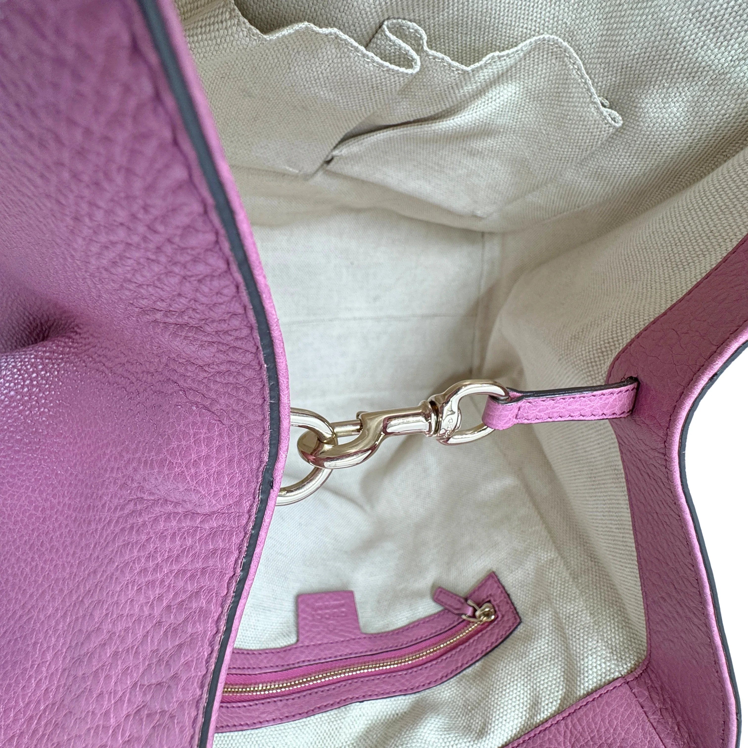 Gucci Pebbled Calfskin Medium Soho Shoulder Bag Fresia Rose - Lost Designer