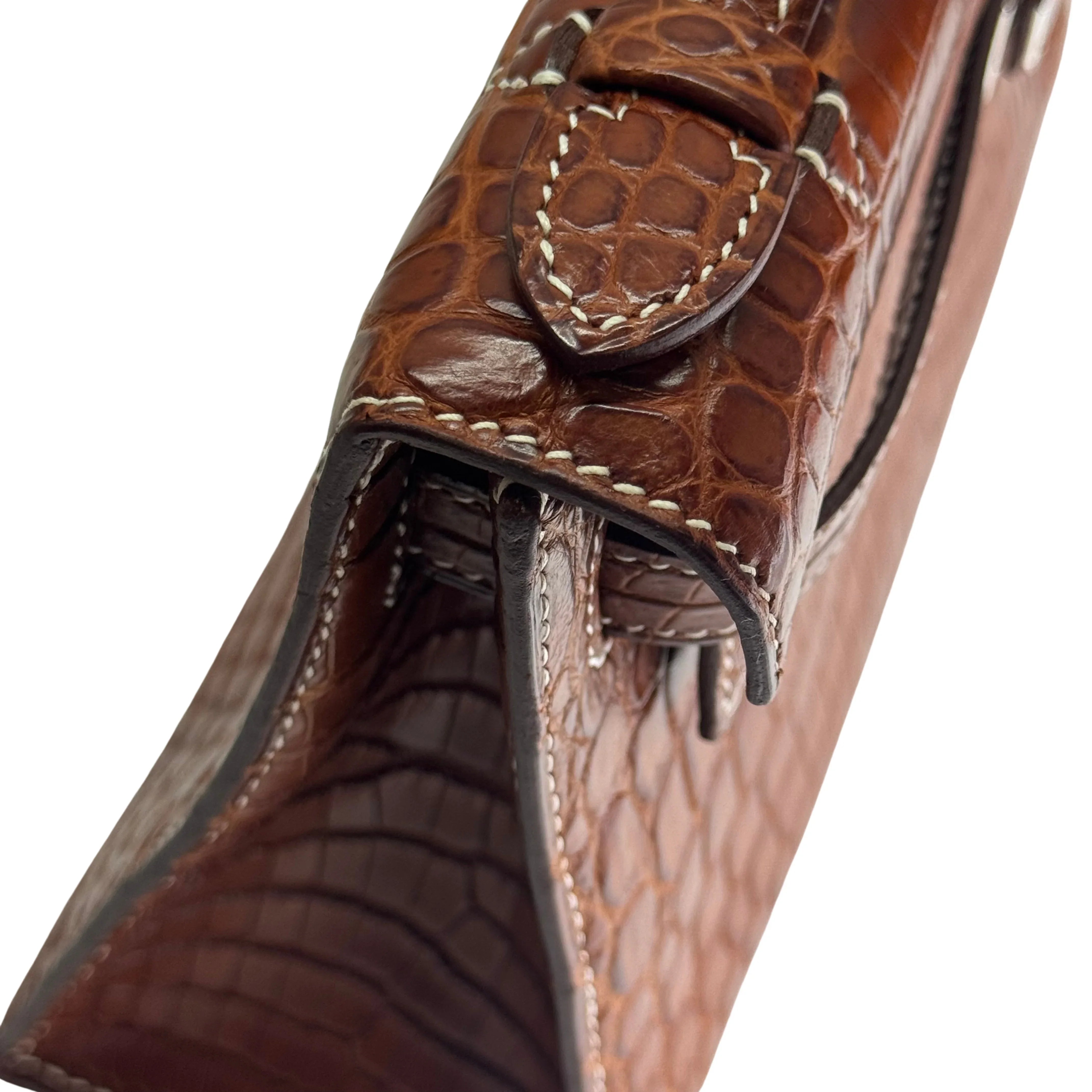 Hermes Kelly Pochette Fauve Niloticus Crocodile PHW □ J Stamp - Lost Designer