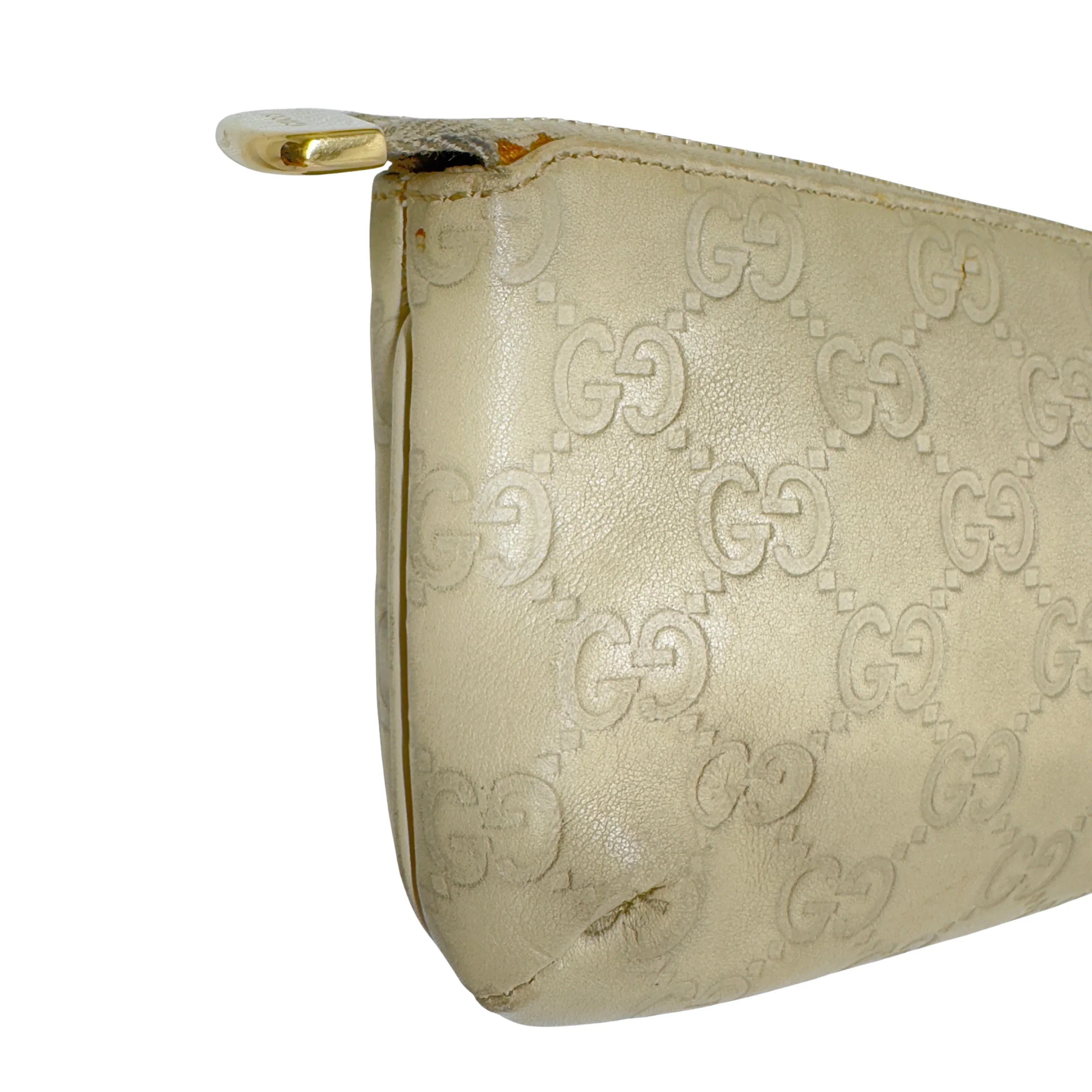 Gucci Monogram Small Pochette Clutch Bag Leather Beige - Lost Designer