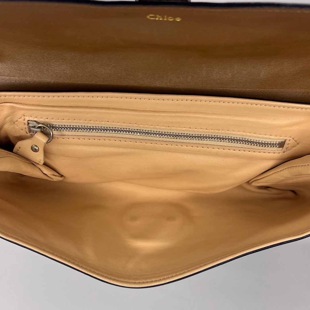 Chloé Turn Lock Patent Leather Clutch – Dark Blue Bag