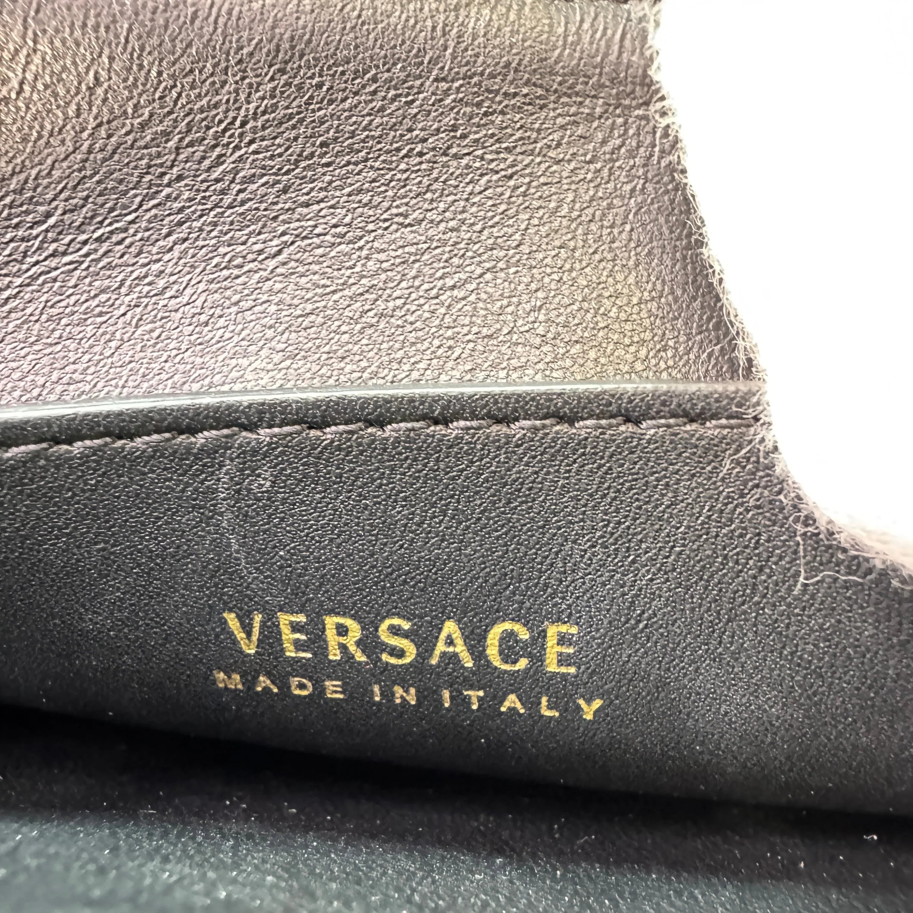 Versace Vitello Virtus Chain Clutch Brown/Black - Lost Designer