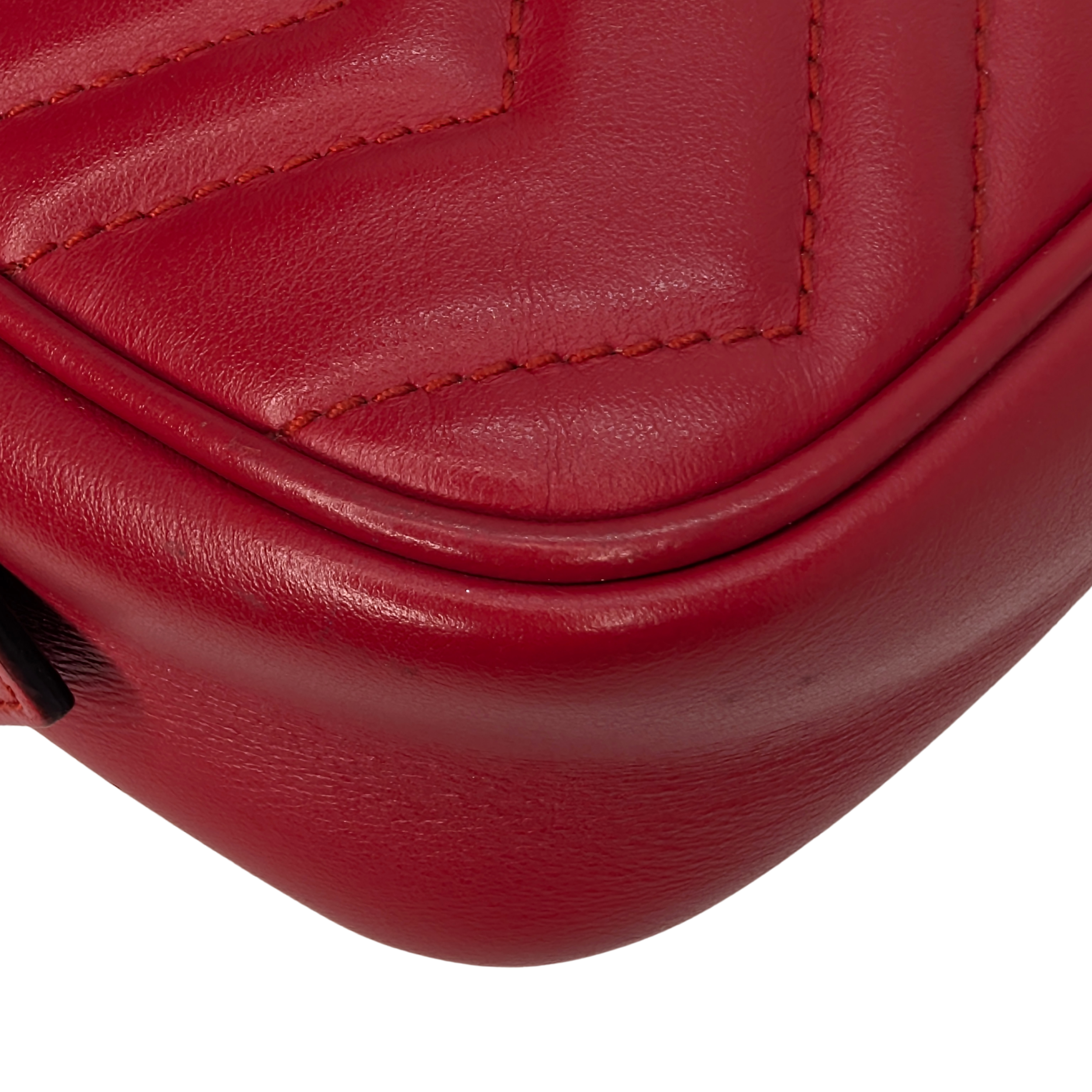 Gucci Mini GG Marmont Chain Shoulder Bag Hibiscus Red