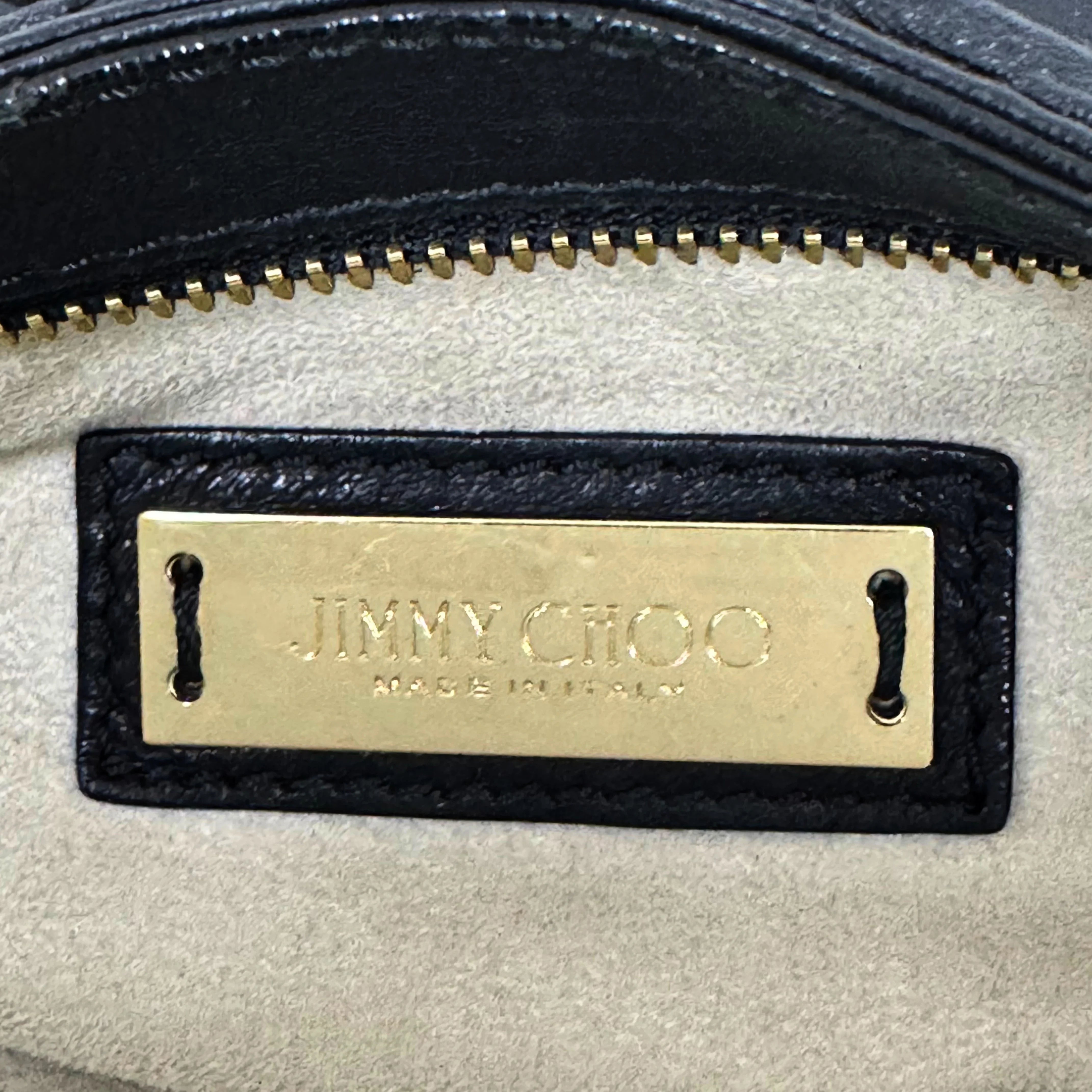Jimmy Choo Black Leather Tote Bag with Gold-Tone Hardware