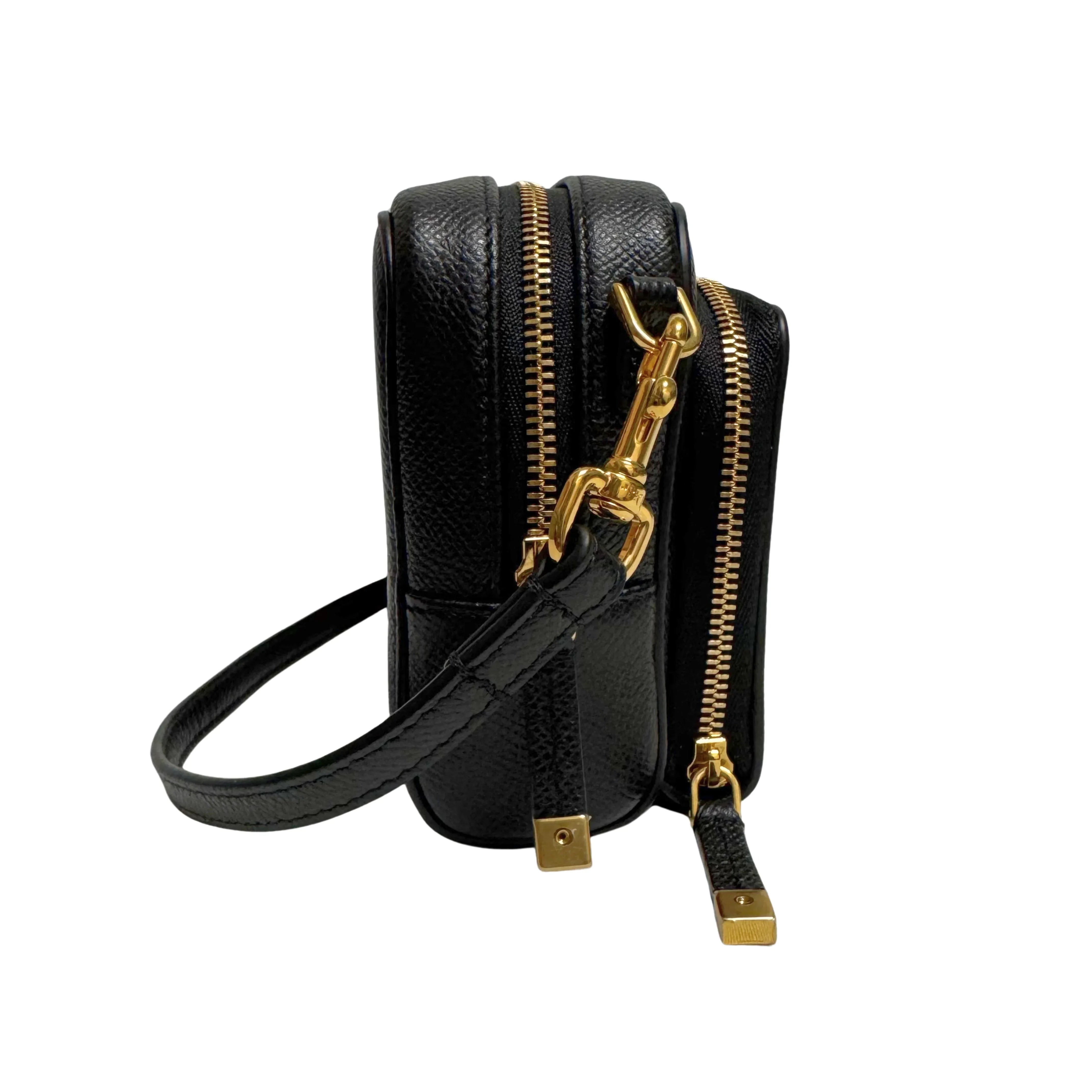 Christian Dior Caro Grained Leather Double Pouch Crossbody Bag Black