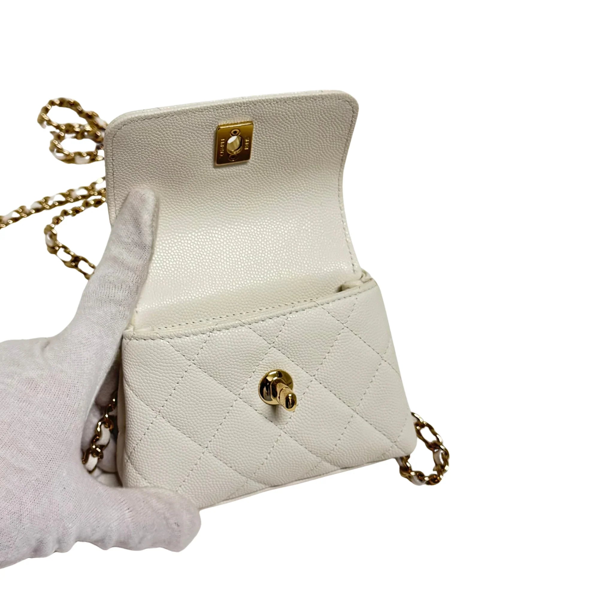 Chanel Micro Coco Handle Bag in White Caviar Leather