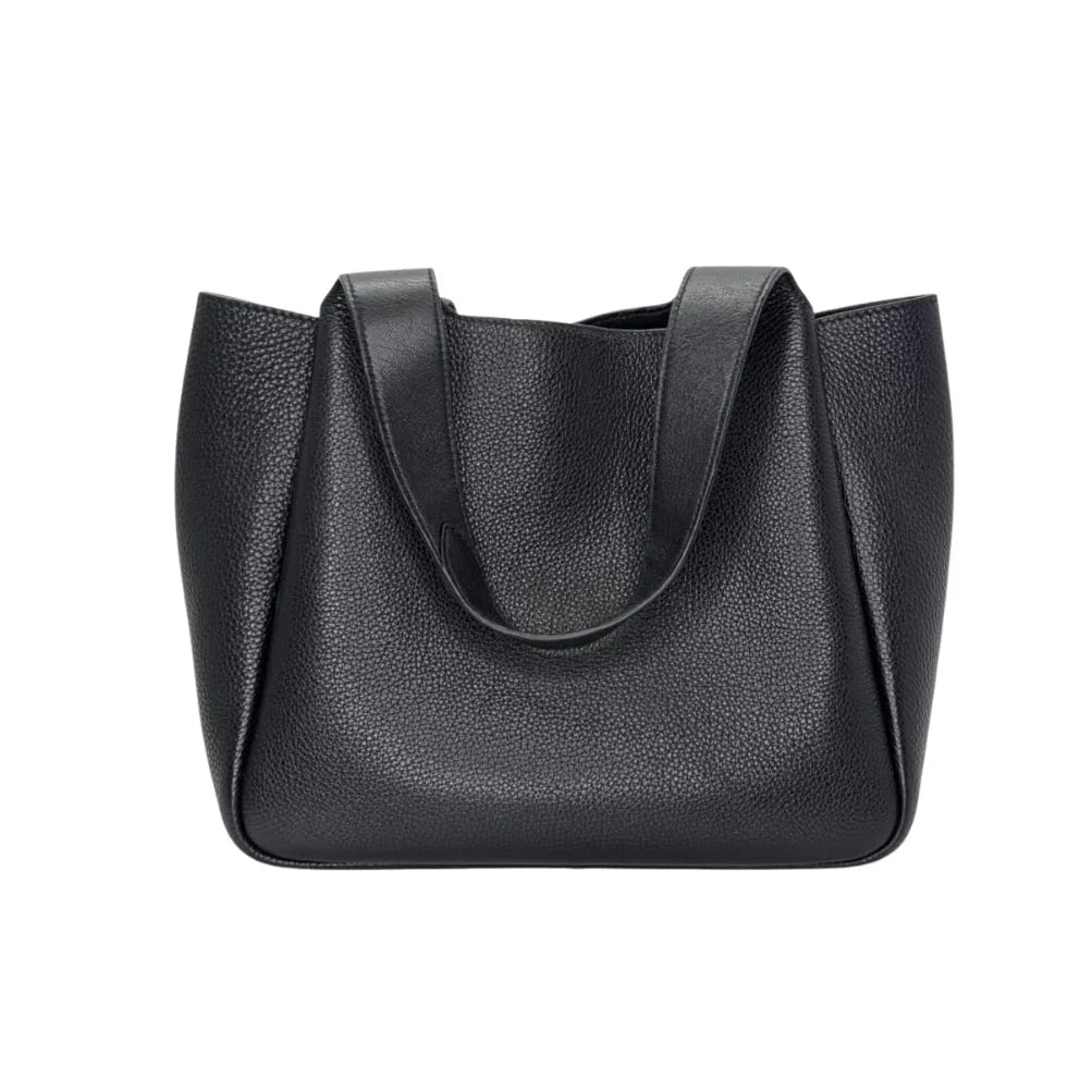 Prada Daino Soft Medium Dynamique Tote Bag Black - Lost Designer