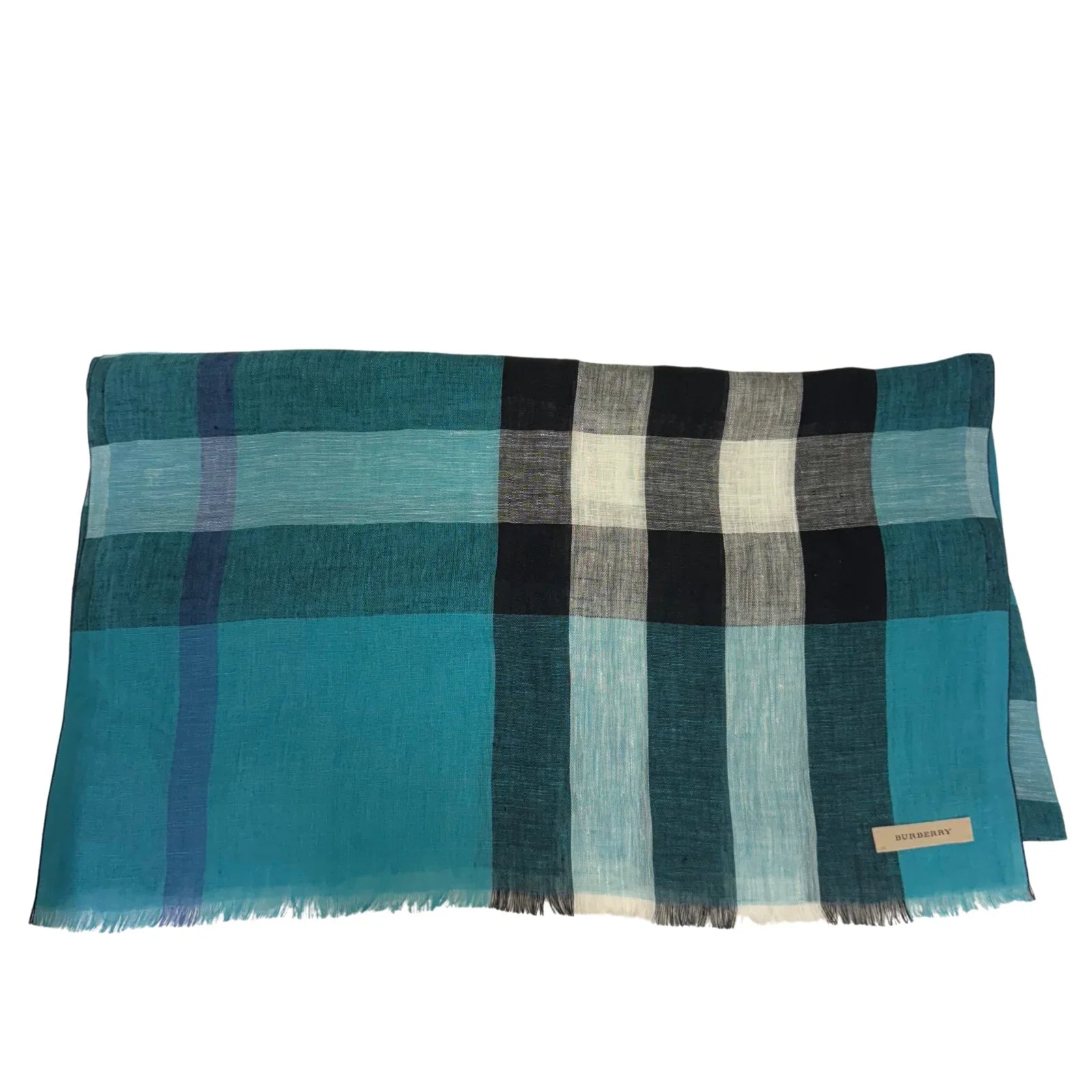Burberry Linen Scarf Blue Check
