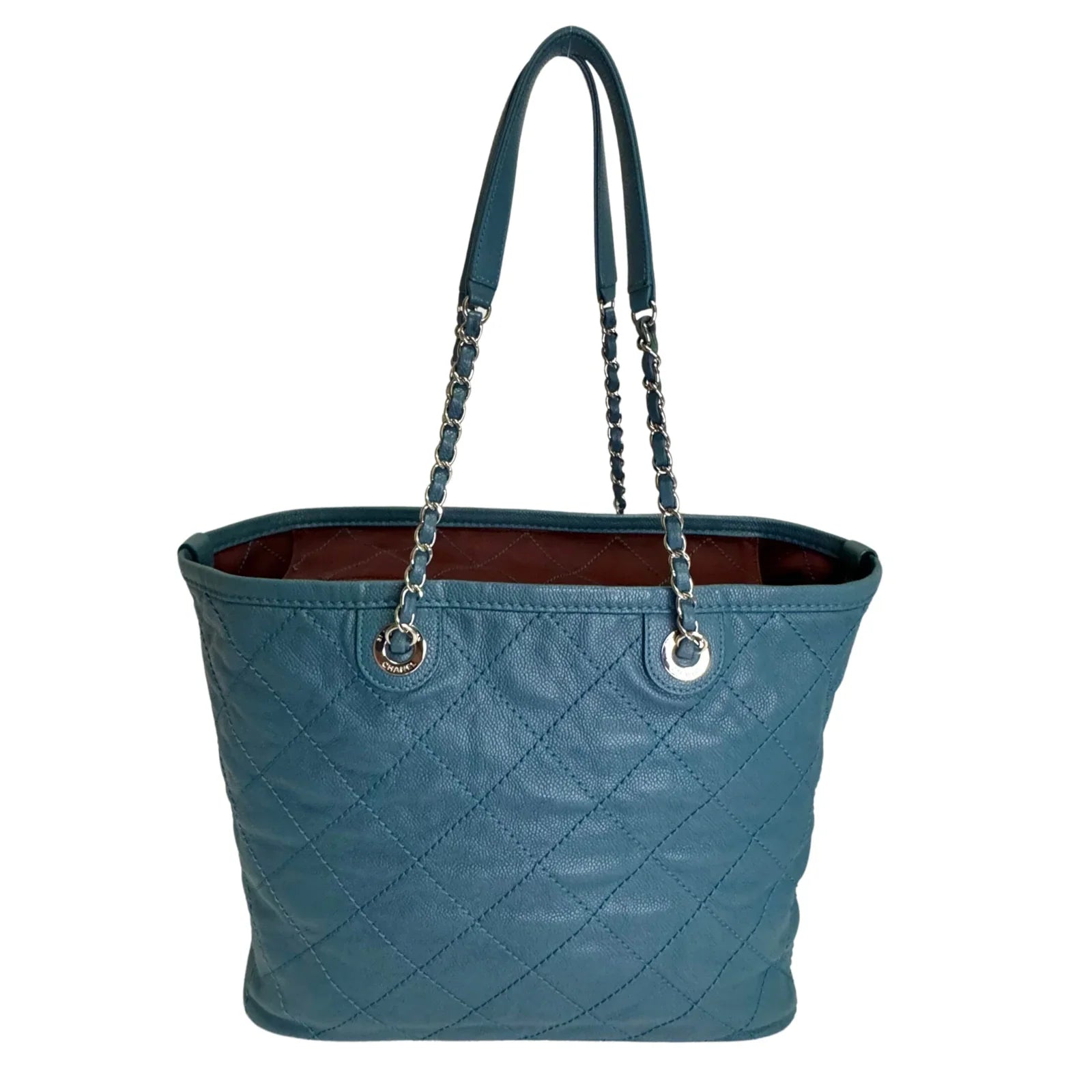 Chanel Everyday Grained Calfskin Quilted Bag Teal Blue
