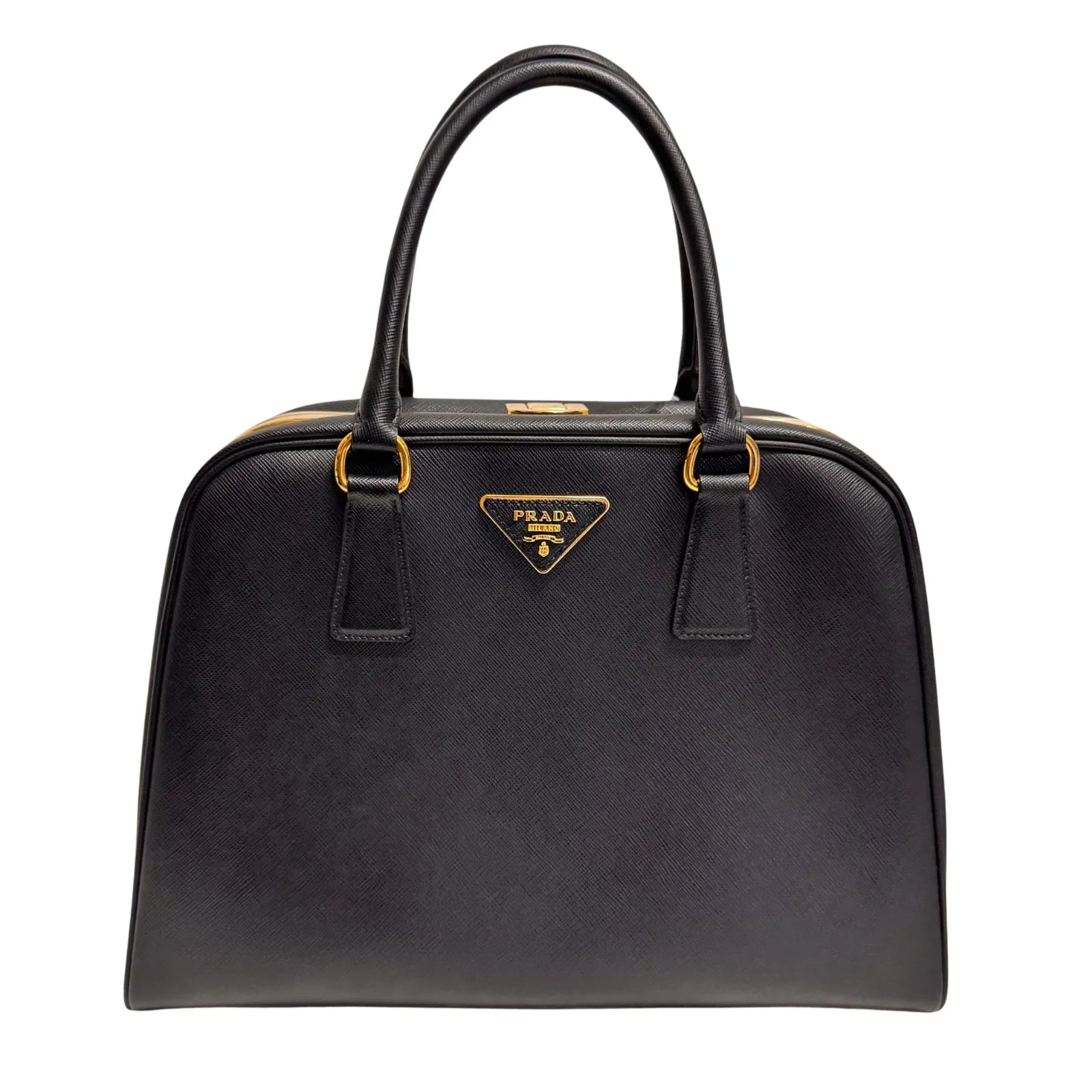 Pradaa Saffiano Lux Pyramid Bag Black