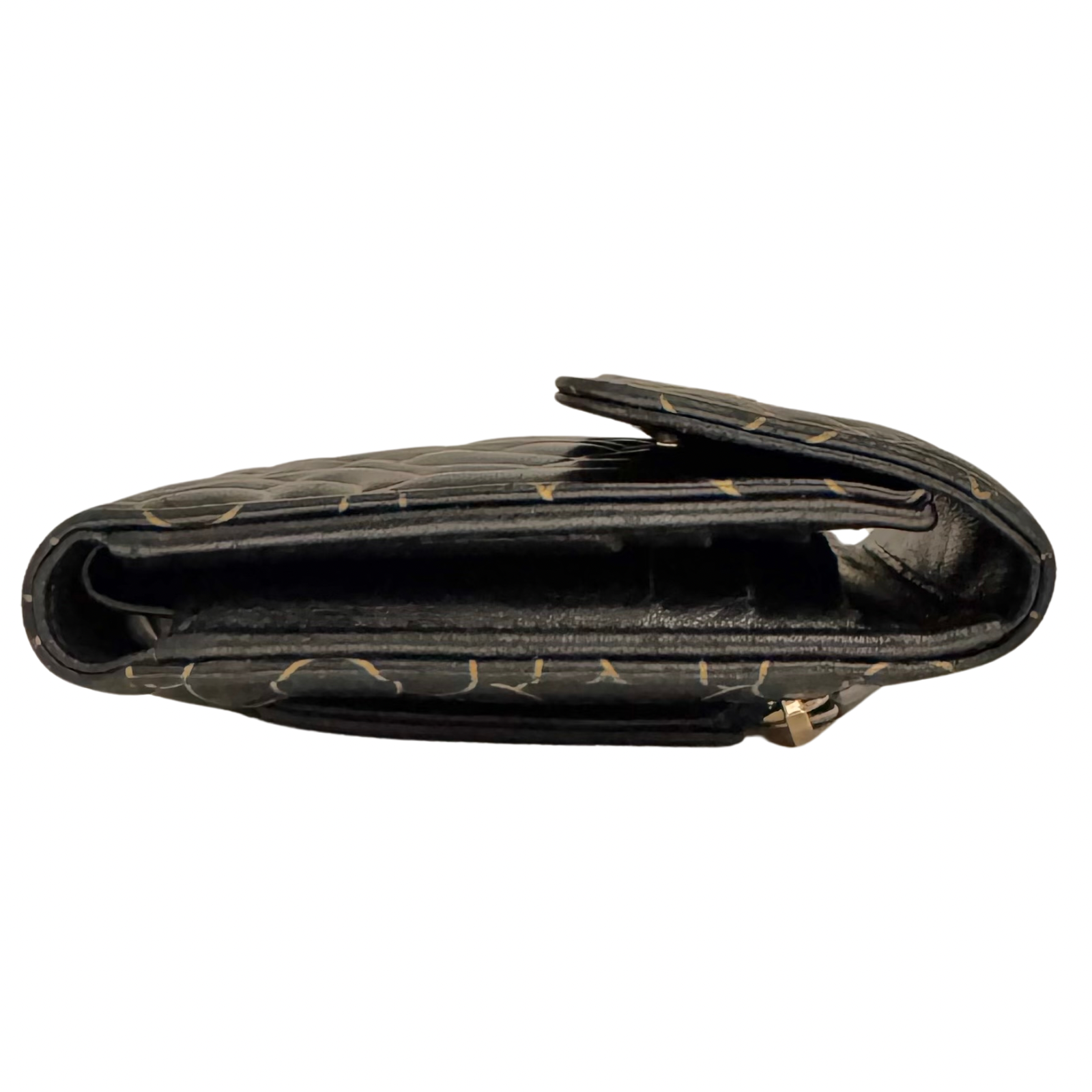 Chanel Lambskin Camellia Embossed Wallet in Black & Gold