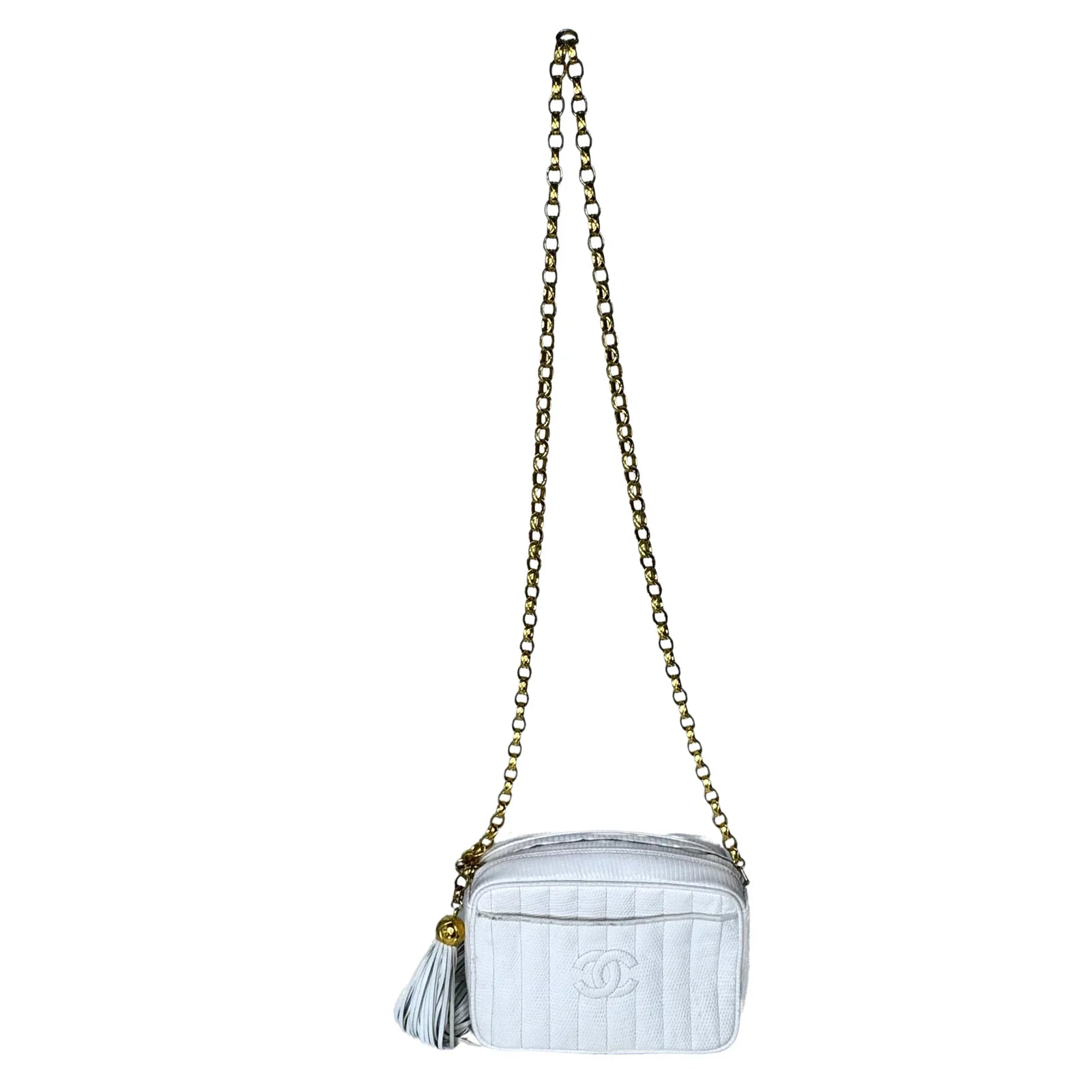 Chanel Vintage White Lizard Tassel Camera Crossbody Bag - Lost Designer