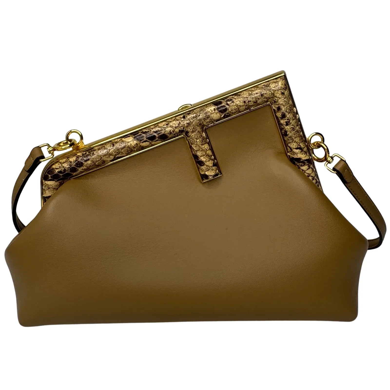 Fendi First Small Shiny Nappa Beige Snakeskin Lambskin Crossbody Bag