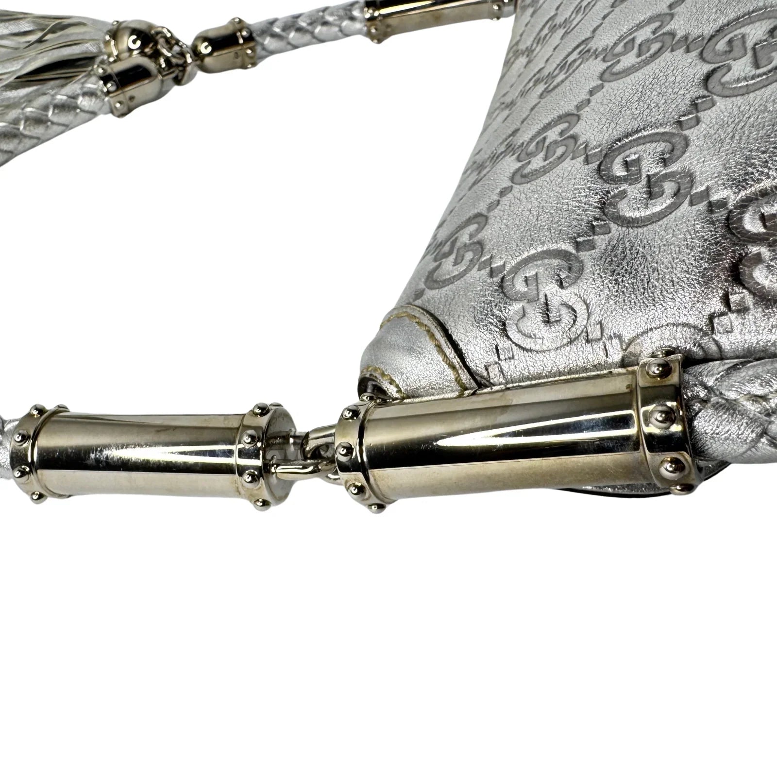 Gucci Guccissima Small Britt Tassel Shoulder Bag – Silver