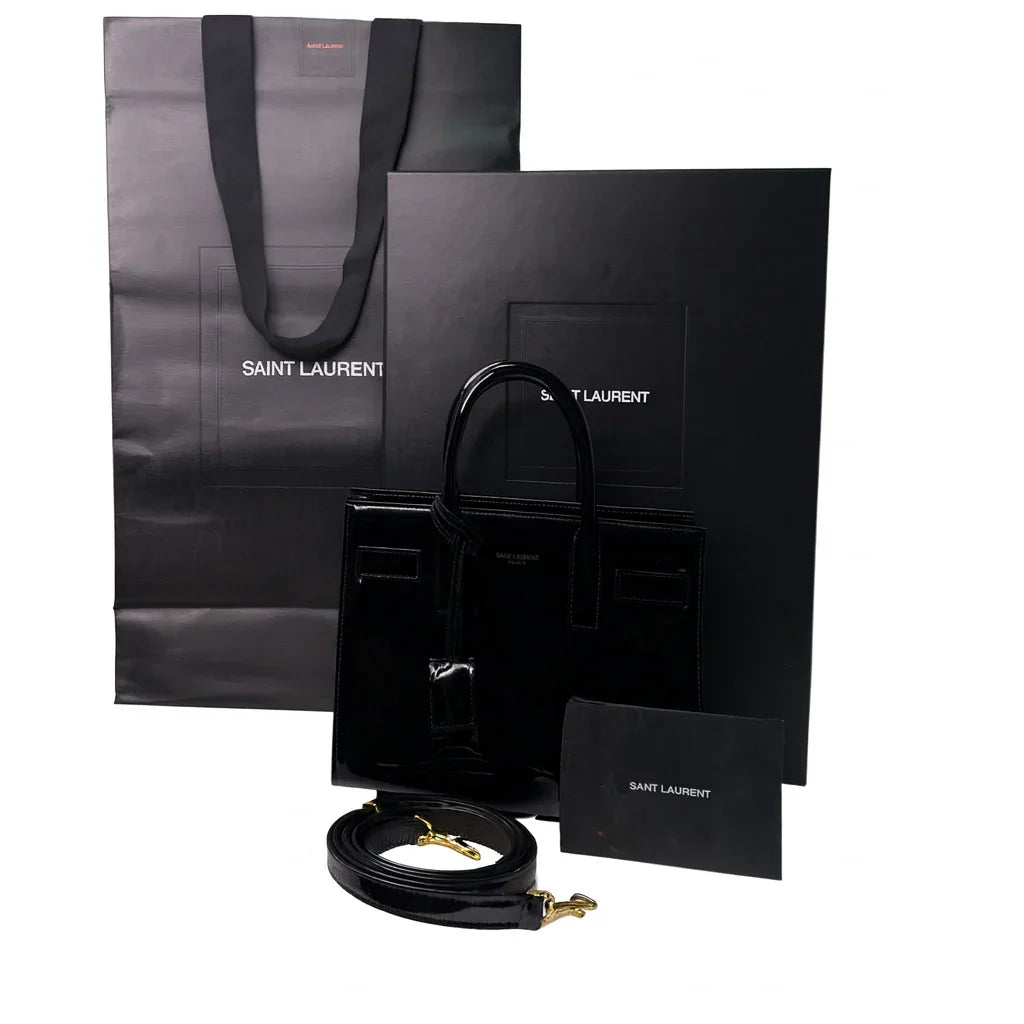 Saint Laurent Sac De Jour Handbag Patent Leather Black - Lost Designer