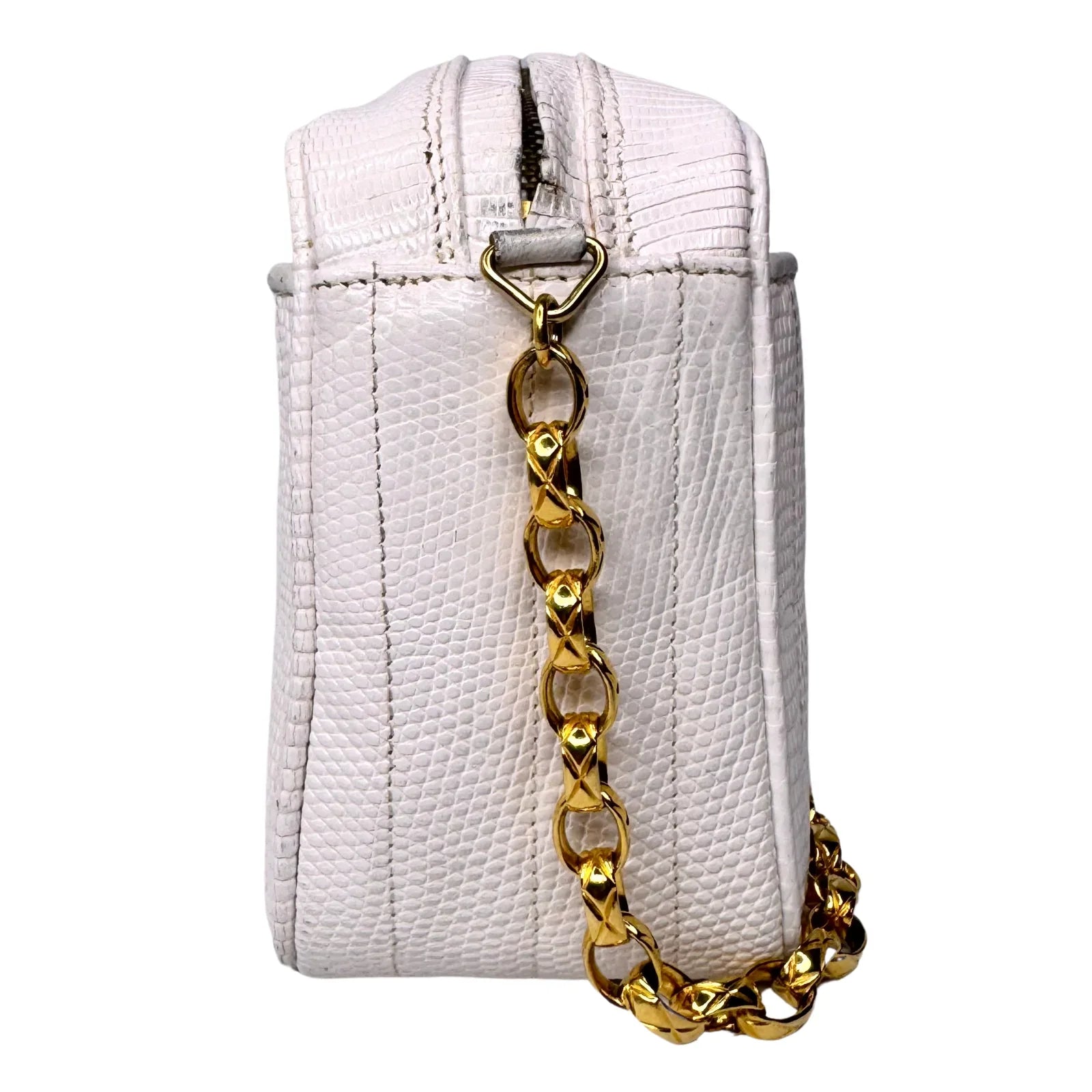 Chanel Vintage White Lizard Tassel Camera Crossbody Bag - Lost Designer