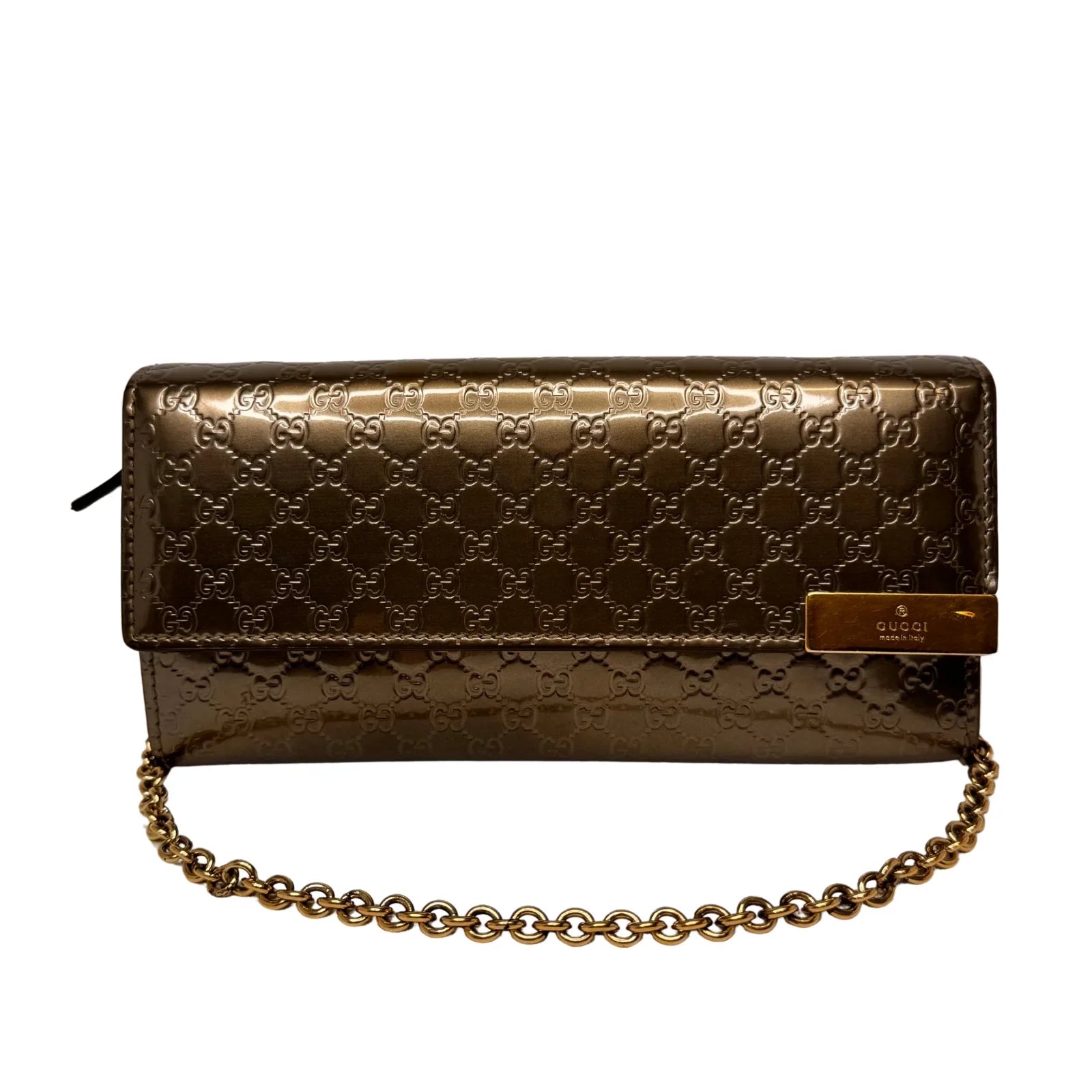 Gucci Leather Wallet on Chain Metallic Silver-Bronze