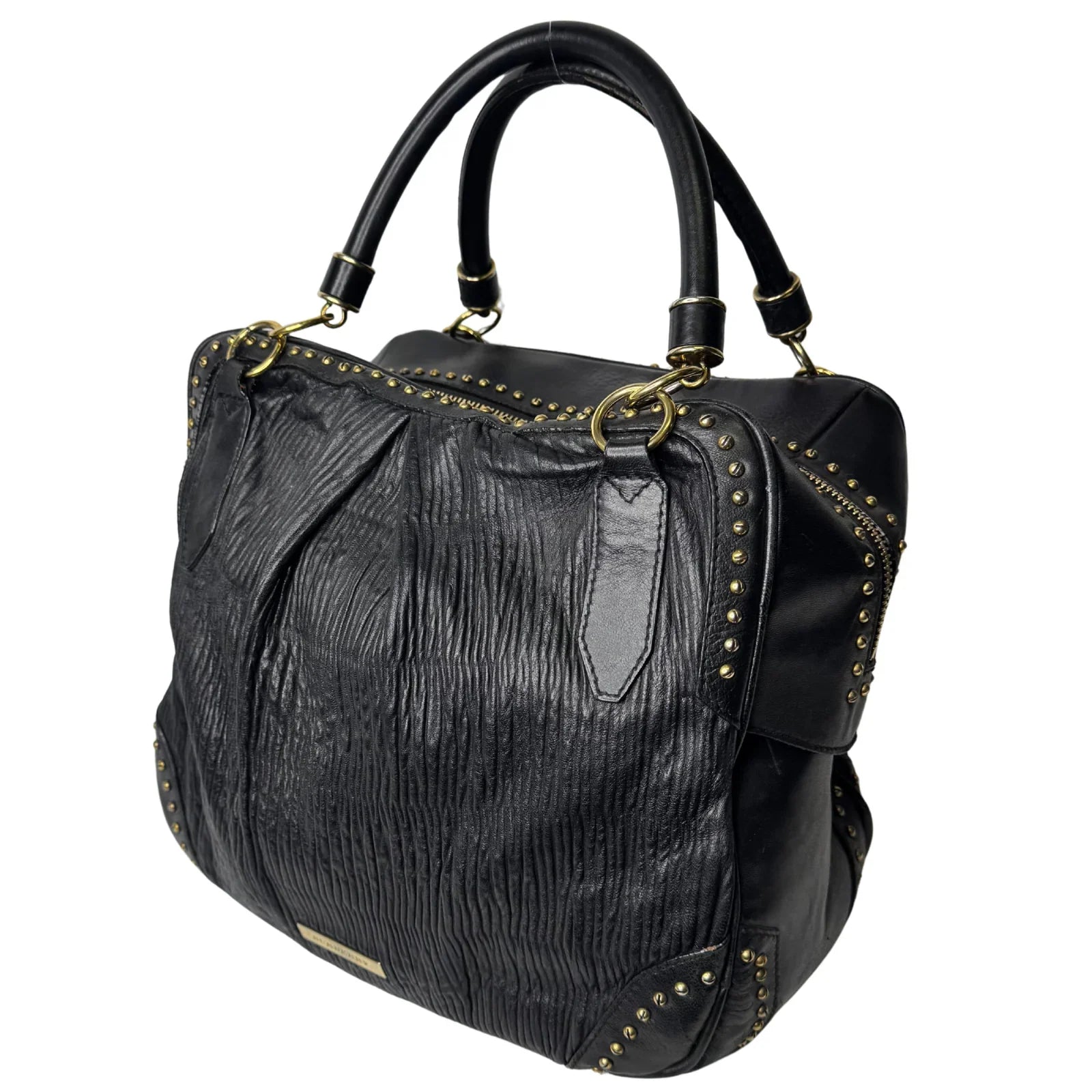 Burberry Black Studded Plissé Lambskin Leather Tote Bag - Lost Designer