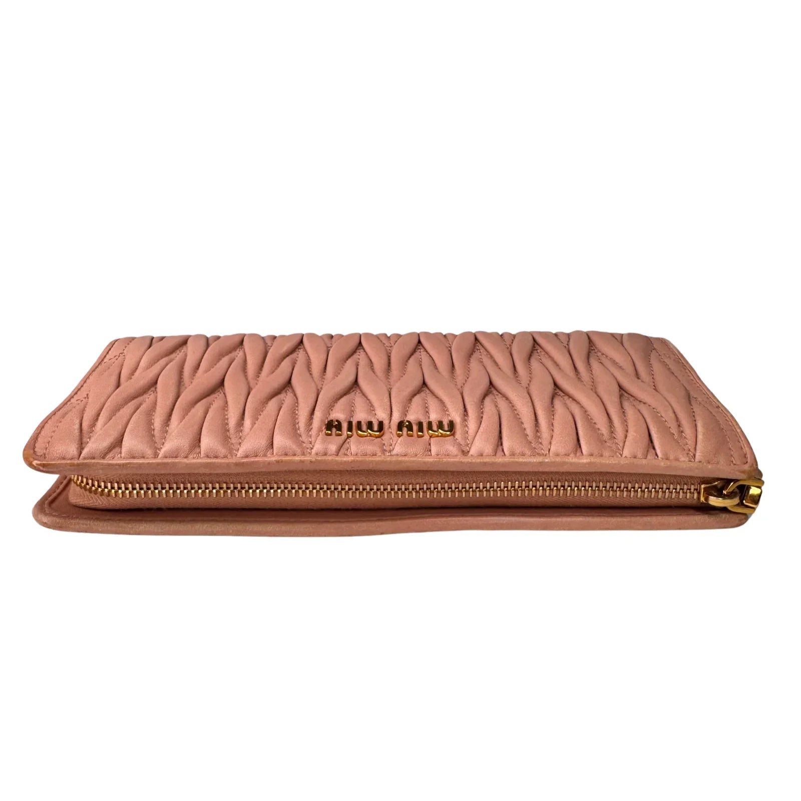 Miu Miu Matelassé Zip Around Wallet – Powdered Pink