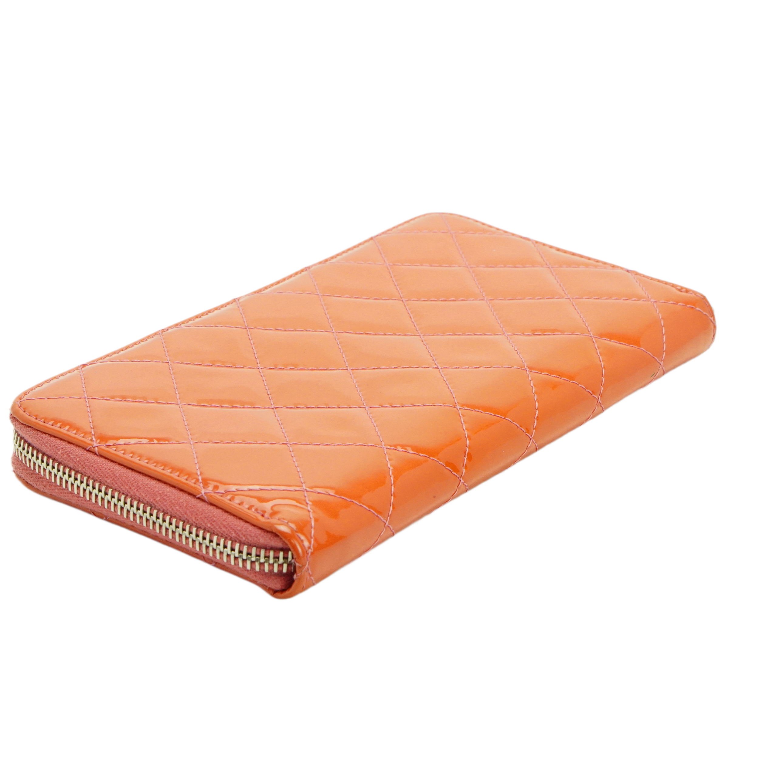 Chanel Orange Enamel Matelassé Wallet