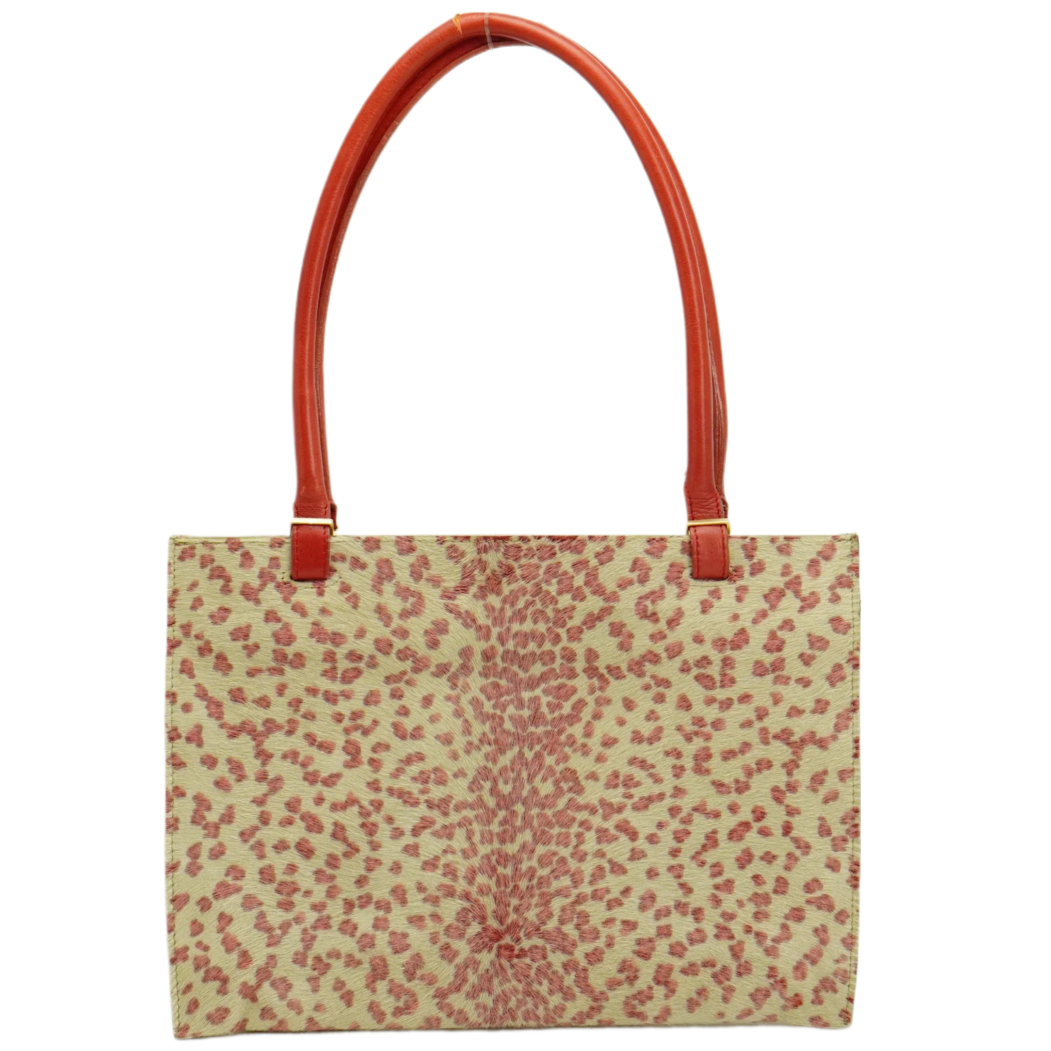 Bottega Veneta Biege & Red Cheetah Cowhide Print Handbag