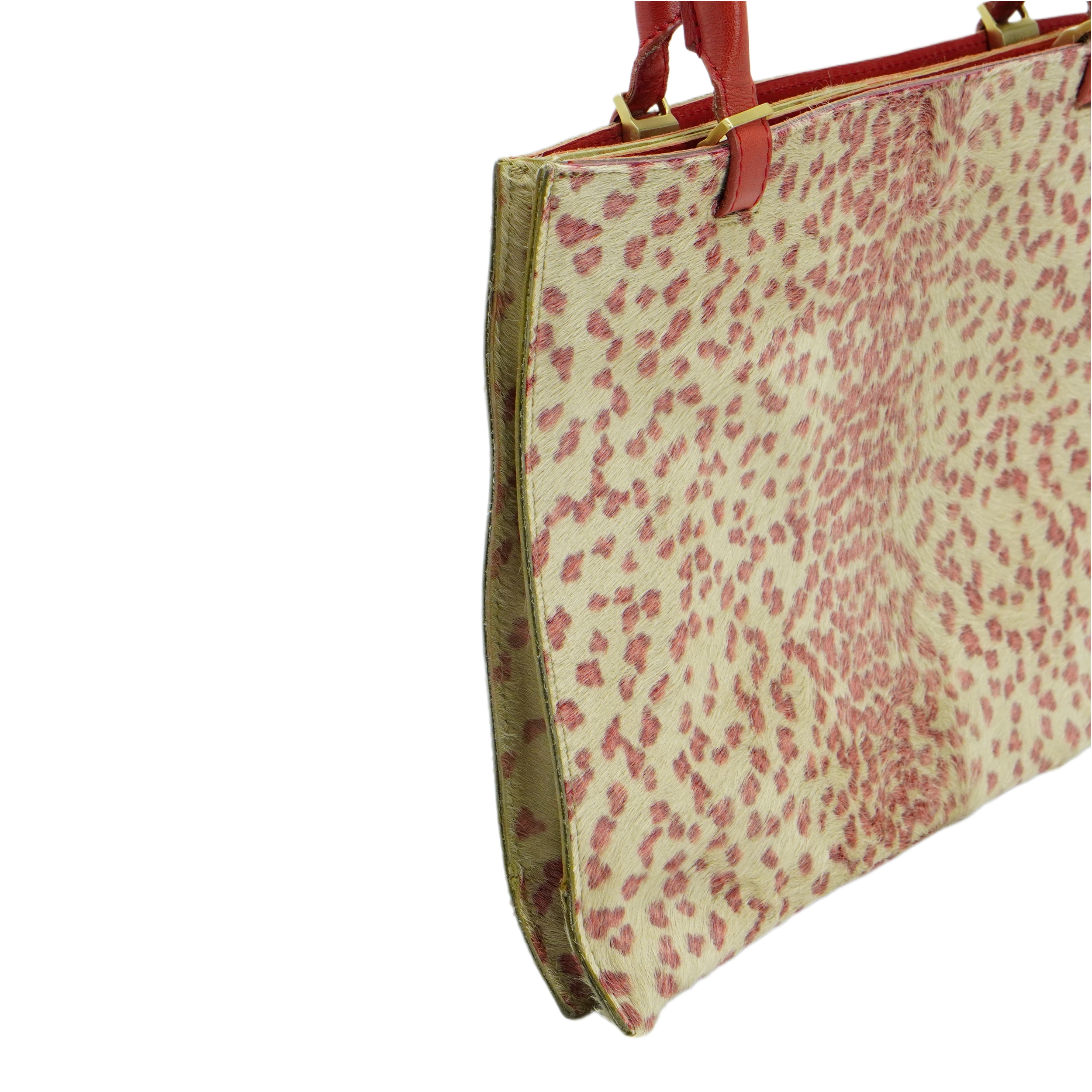 Bottega Veneta Biege & Red Cheetah Cowhide Print Handbag