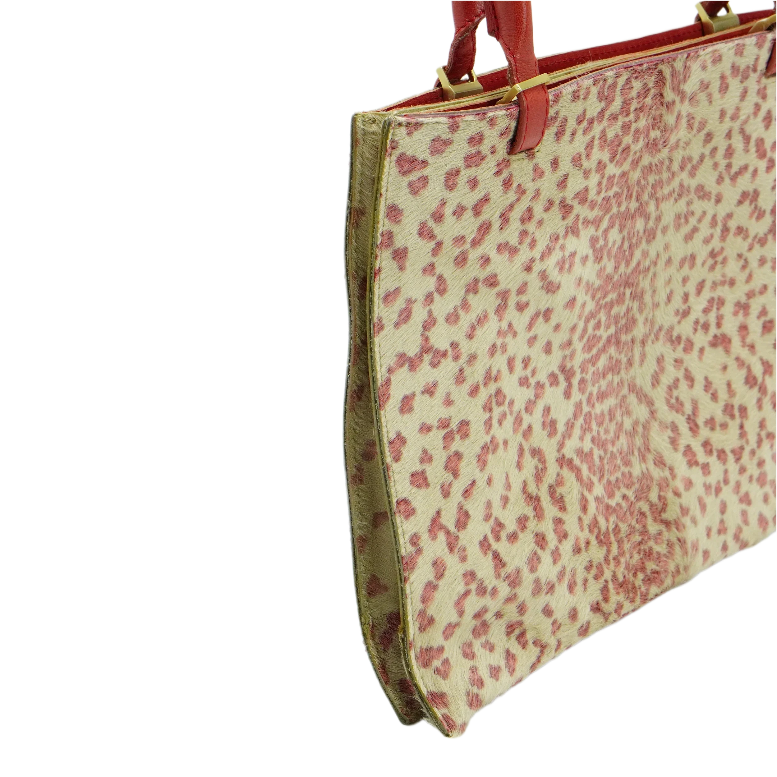 Bottega Veneta Biege & Red Cheetah Cowhide Print Handbag