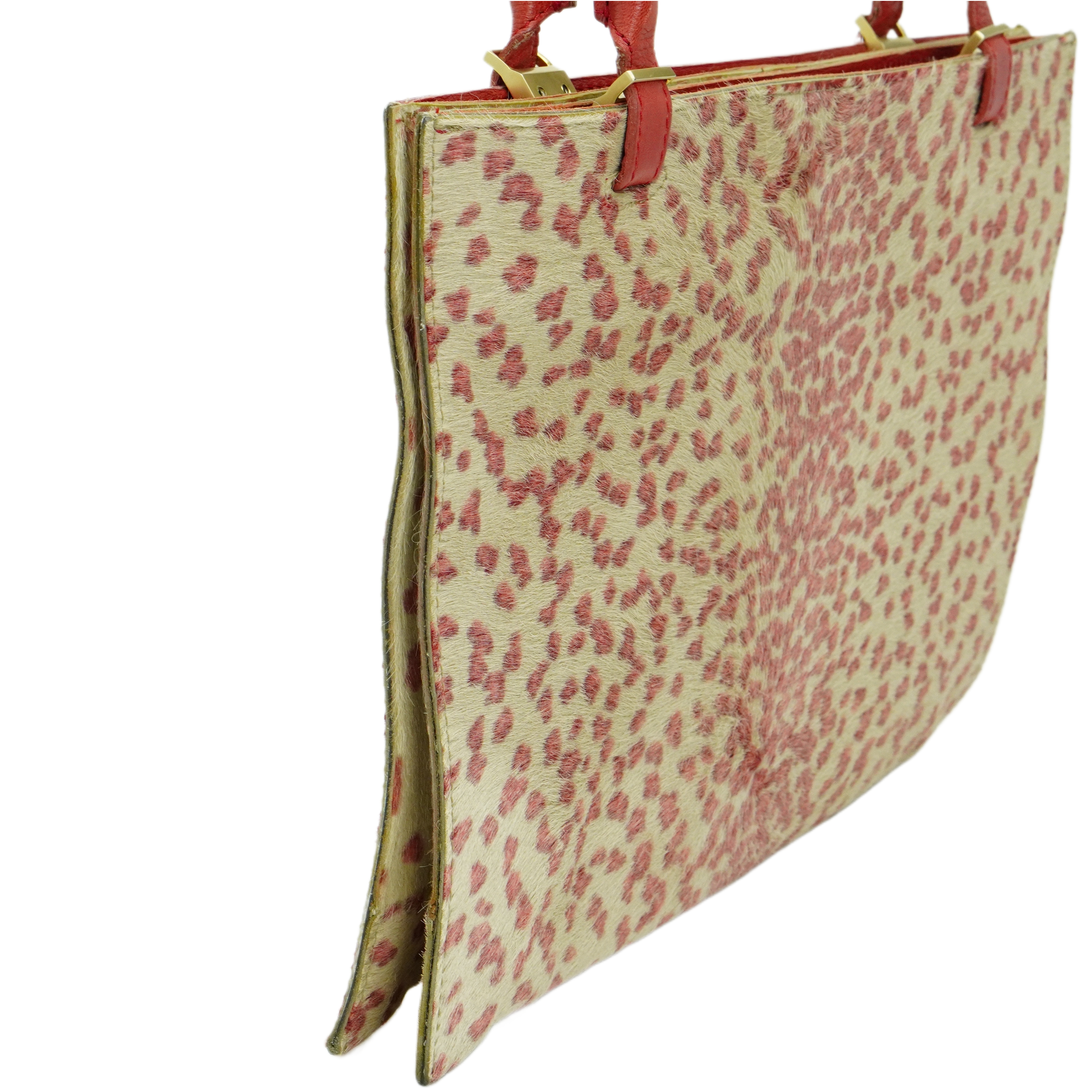 Bottega Veneta Biege & Red Cheetah Cowhide Print Handbag