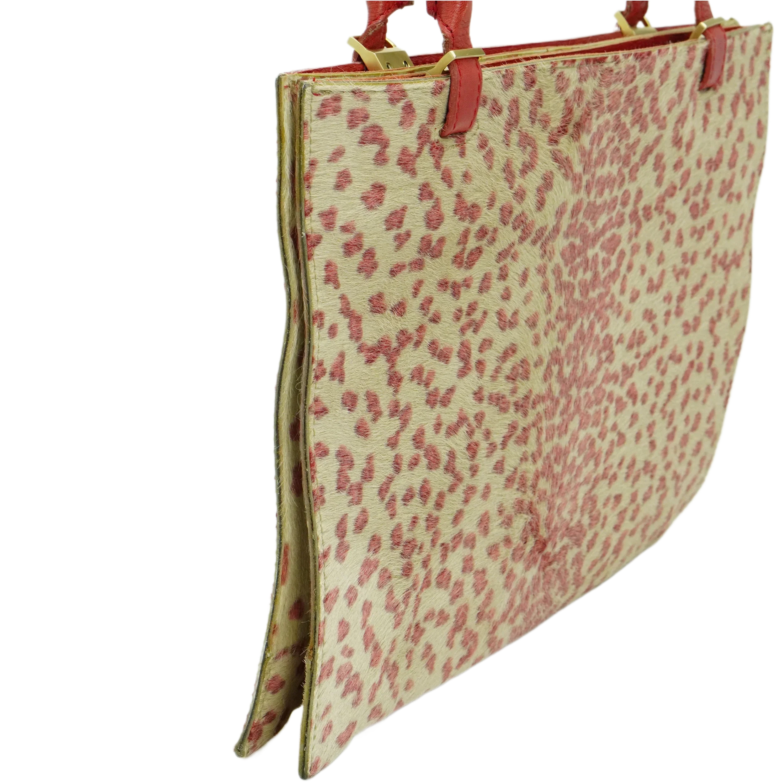 Bottega Veneta Biege & Red Cheetah Cowhide Print Handbag