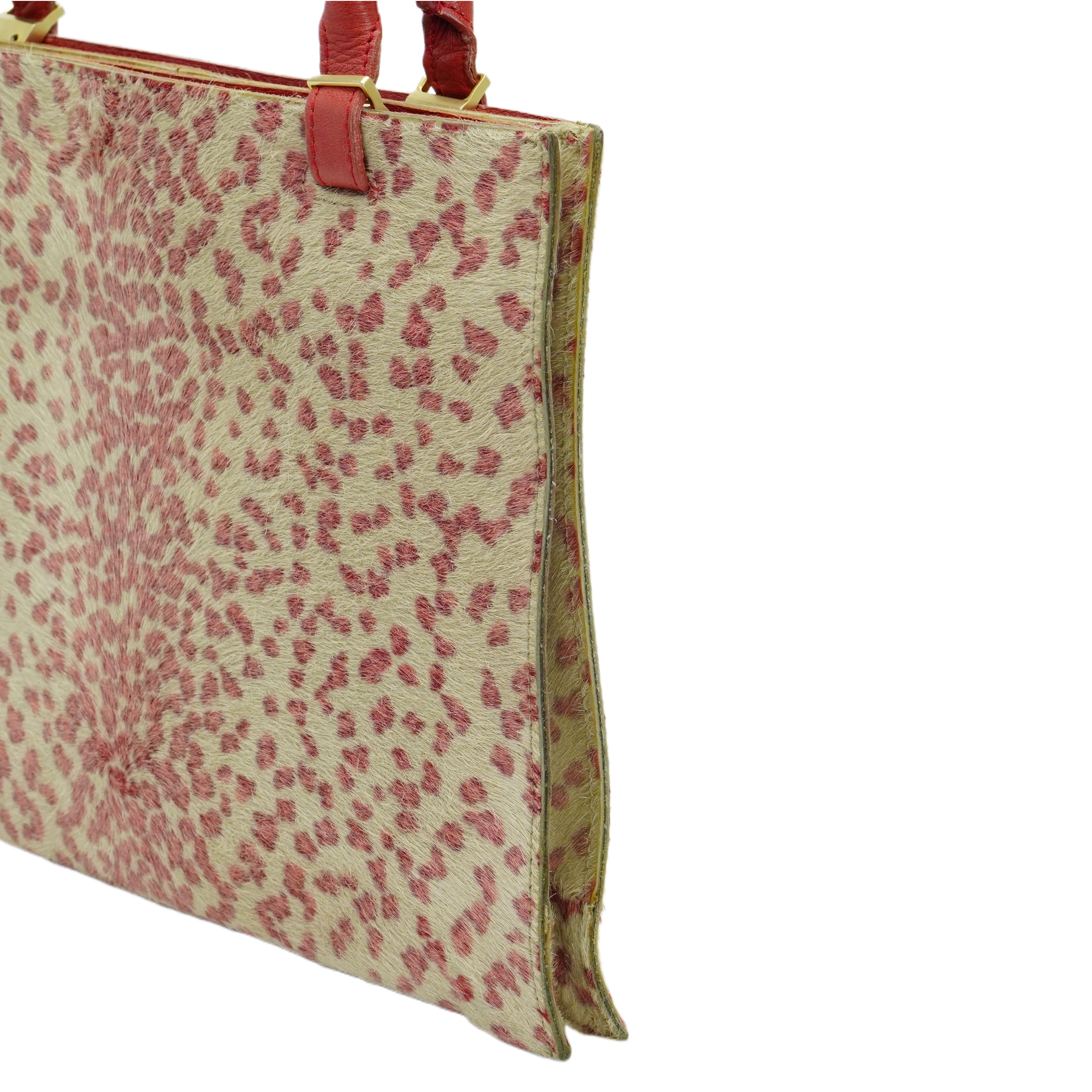 Bottega Veneta Biege & Red Cheetah Cowhide Print Handbag