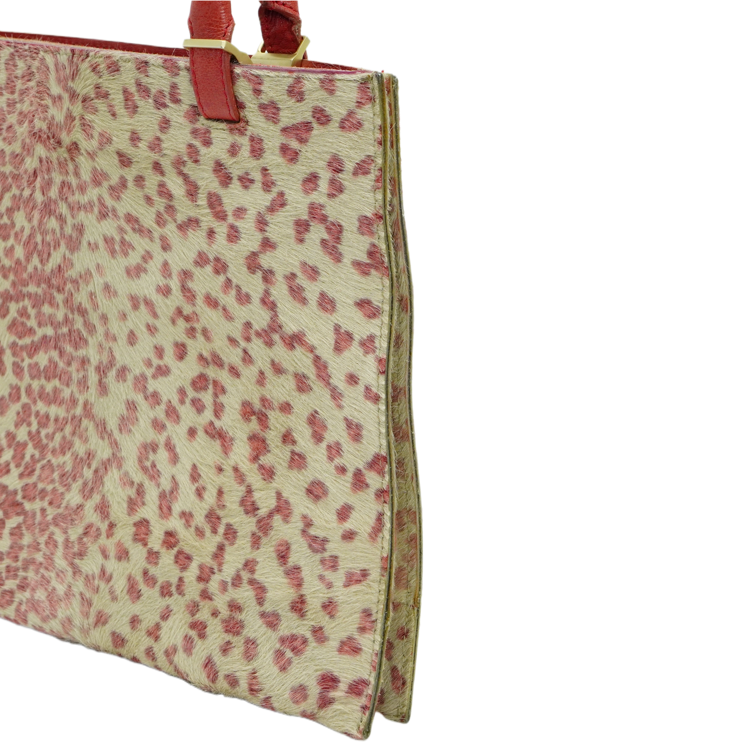 Bottega Veneta Biege & Red Cheetah Cowhide Print Handbag