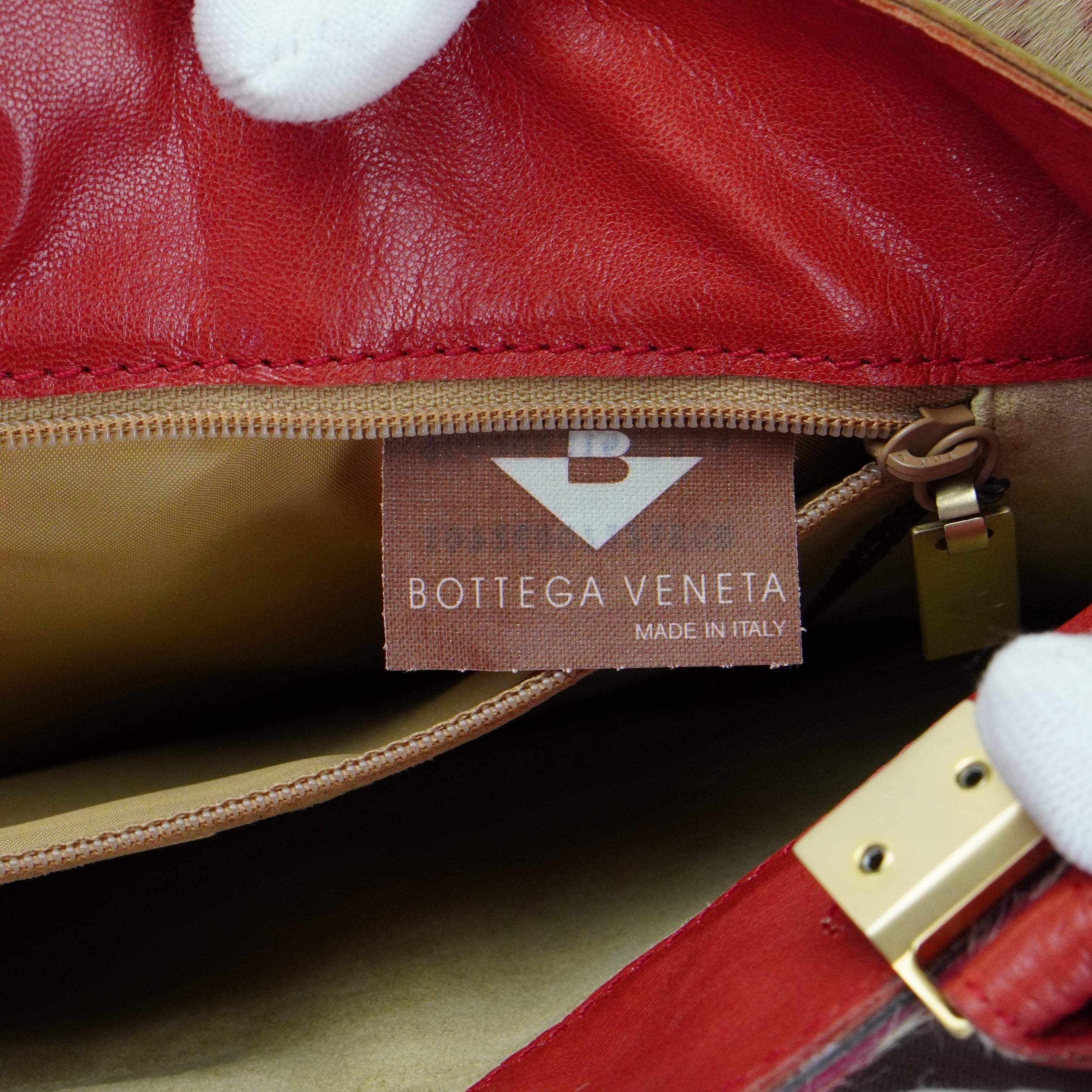 Bottega Veneta Biege & Red Cheetah Cowhide Print Handbag