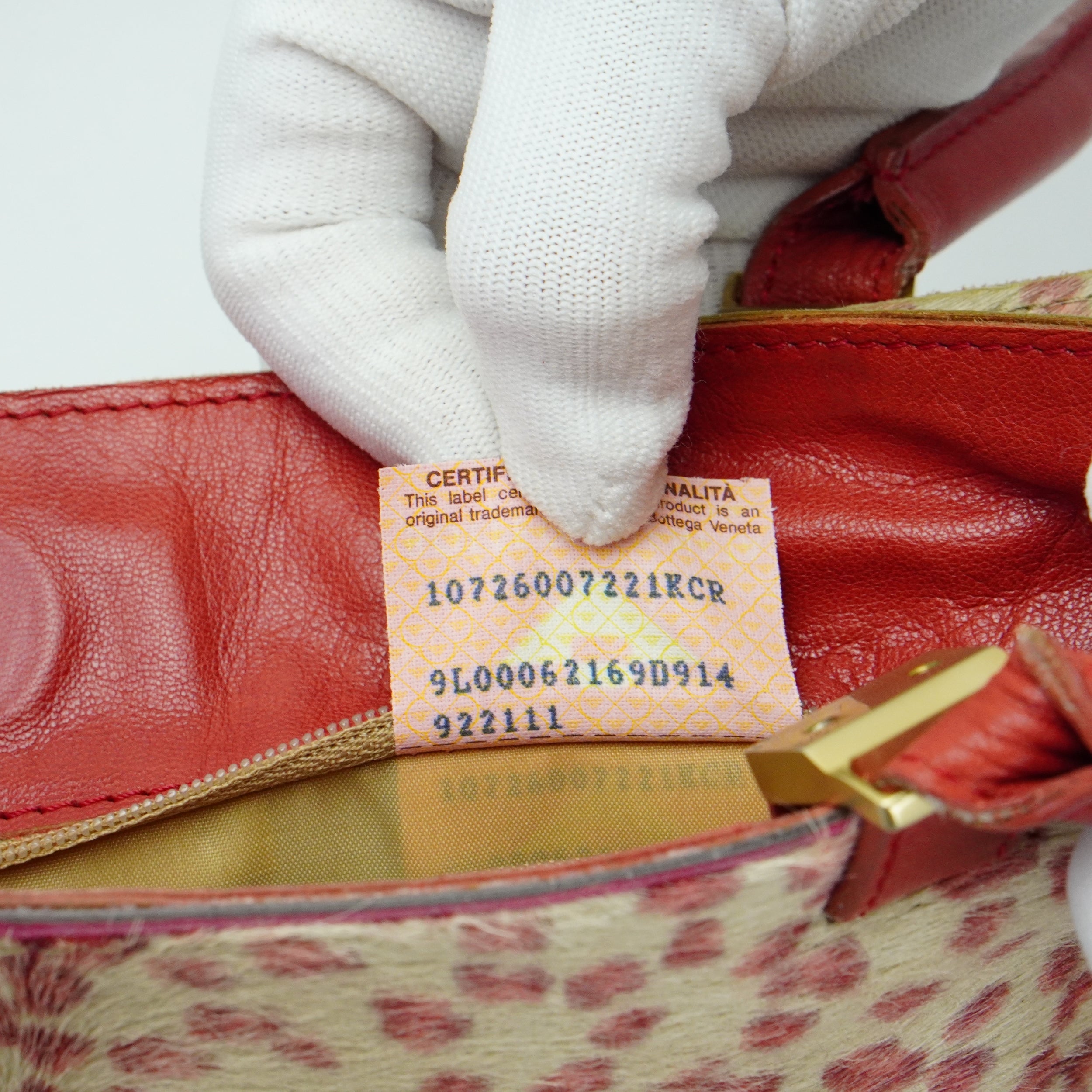 Bottega Veneta Biege & Red Cheetah Cowhide Print Handbag