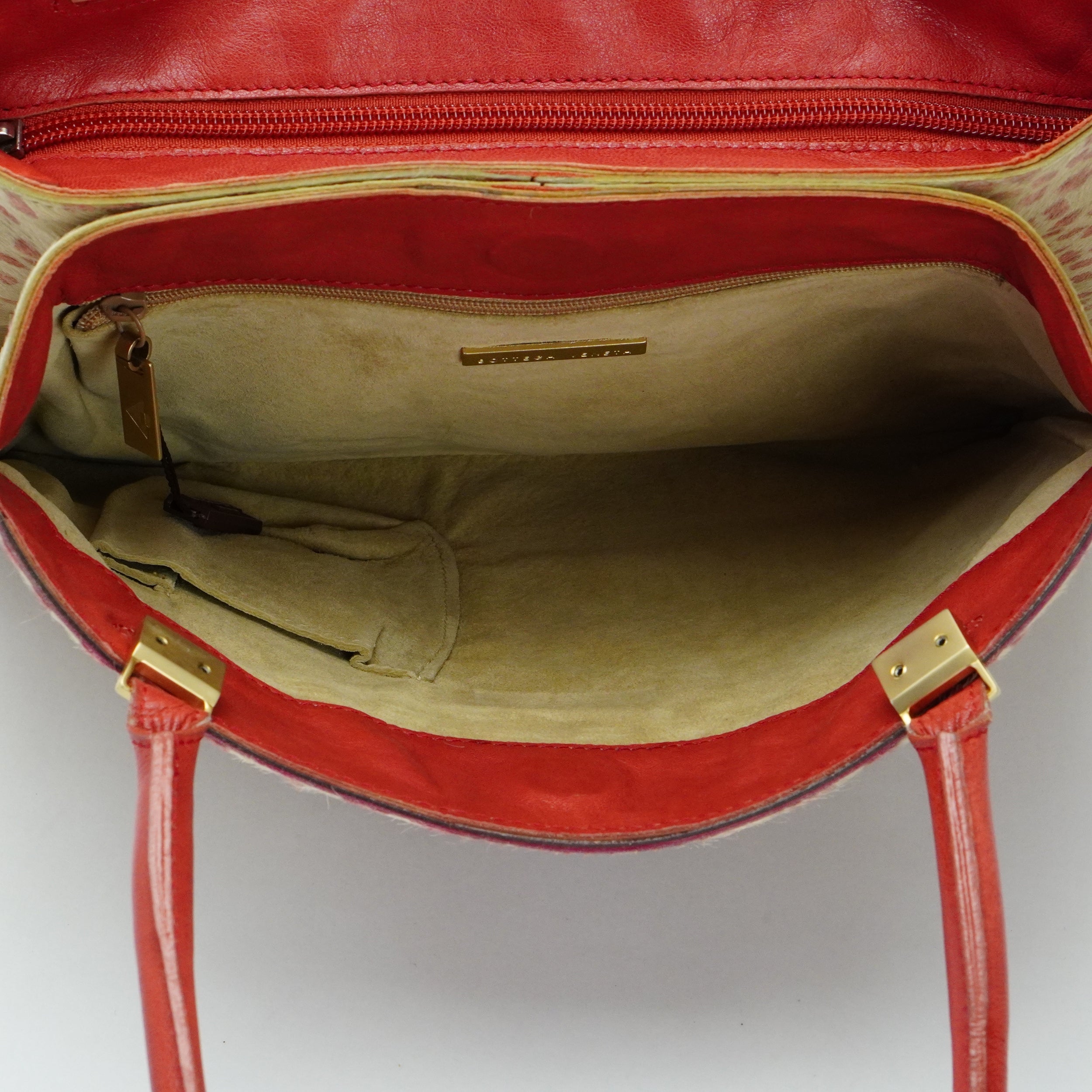 Bottega Veneta Biege & Red Cheetah Cowhide Print Handbag