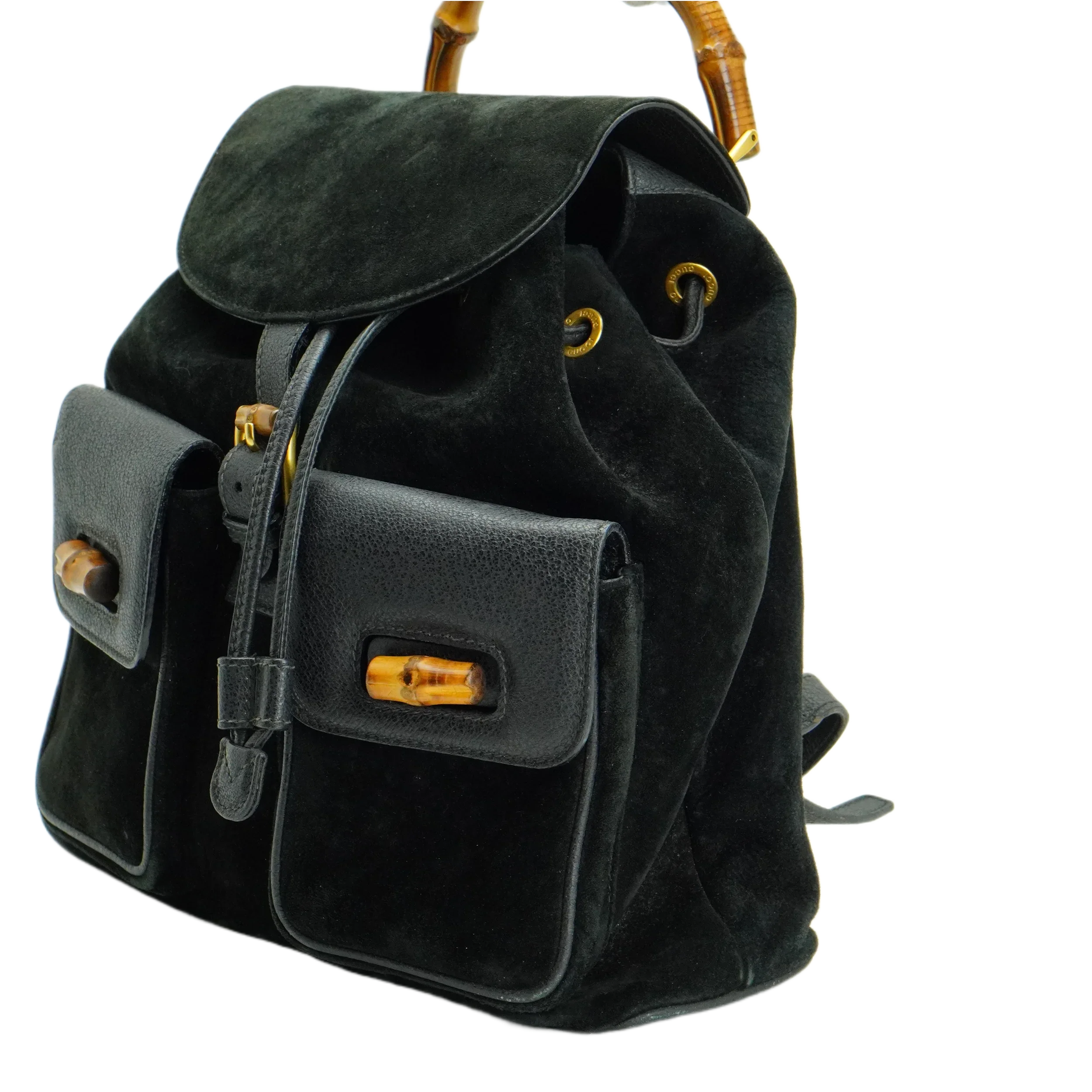 Gucci Black Bamboo/Suede Backpack Bag