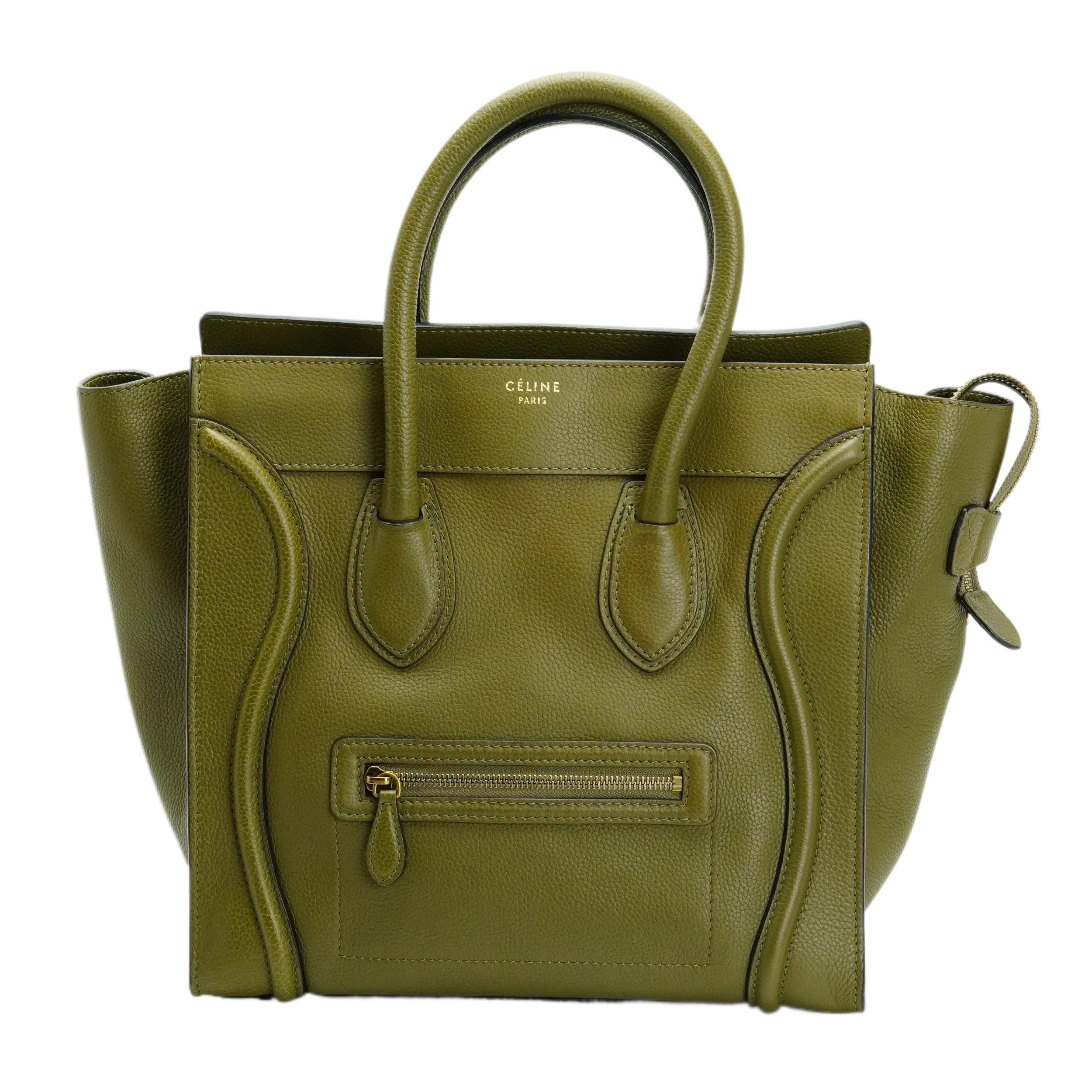 Celine Olive Green Calfskin Mini Luggage Handbag