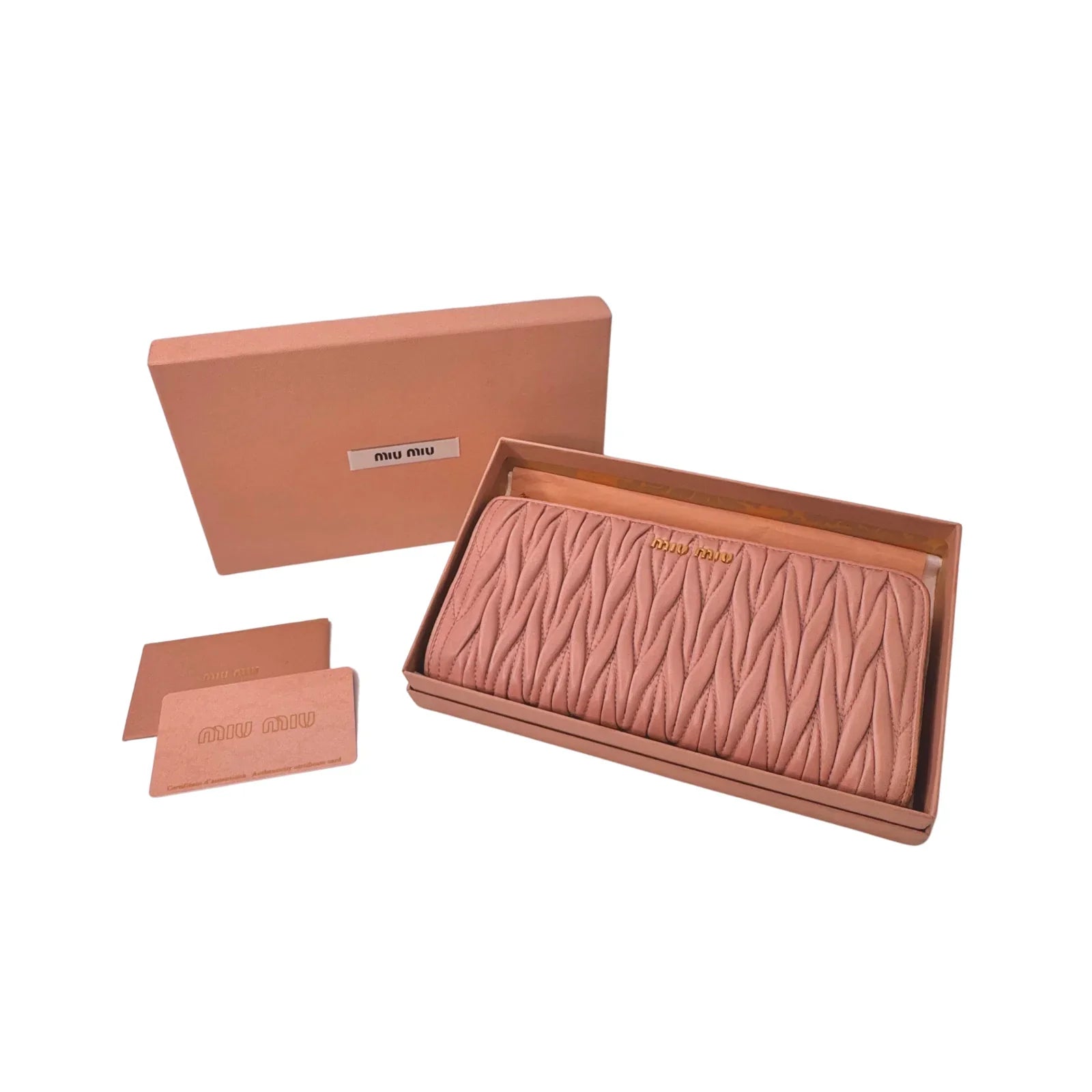 Miu Miu Matelassé Zip Around Wallet – Powdered Pink