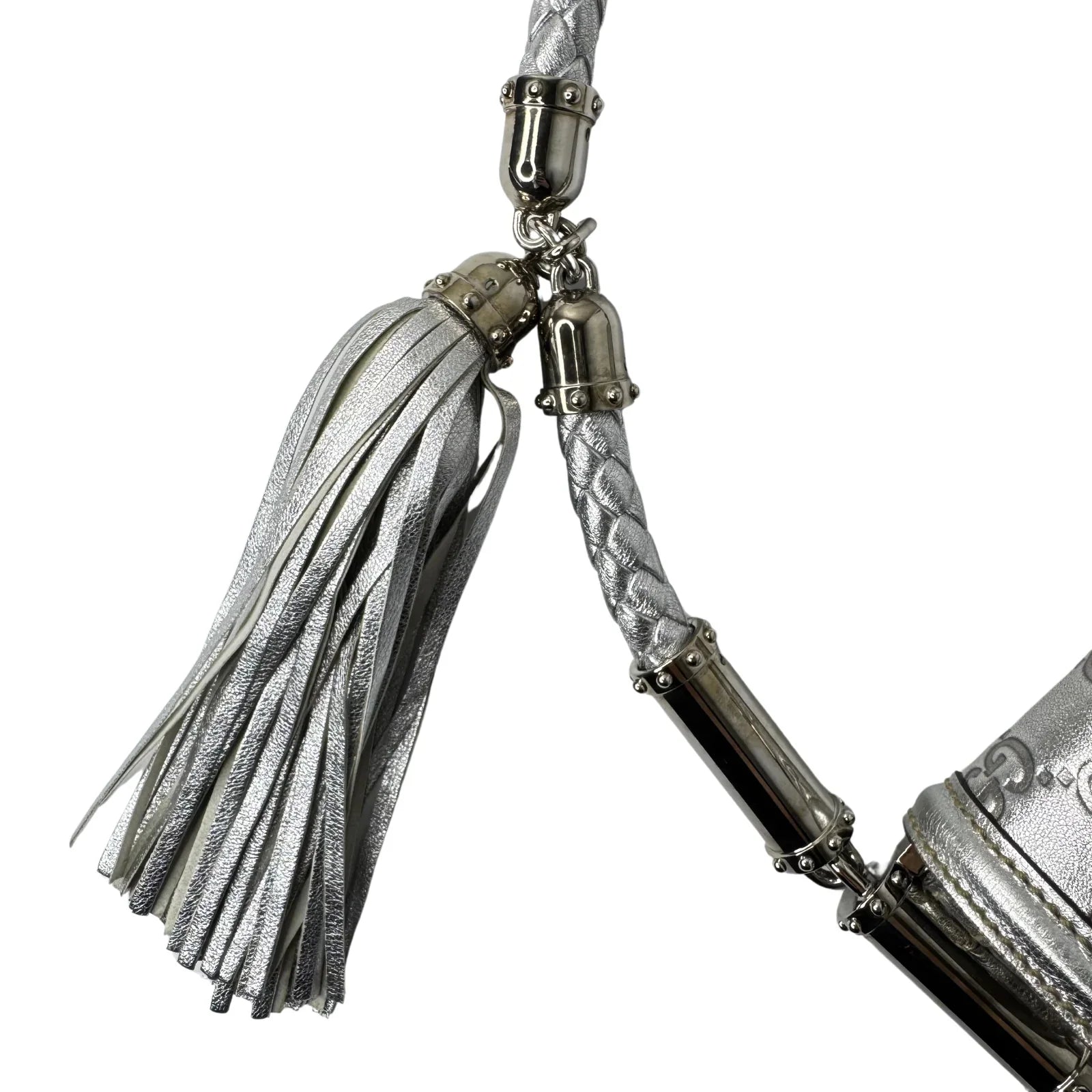 Gucci Guccissima Small Britt Tassel Shoulder Bag – Silver