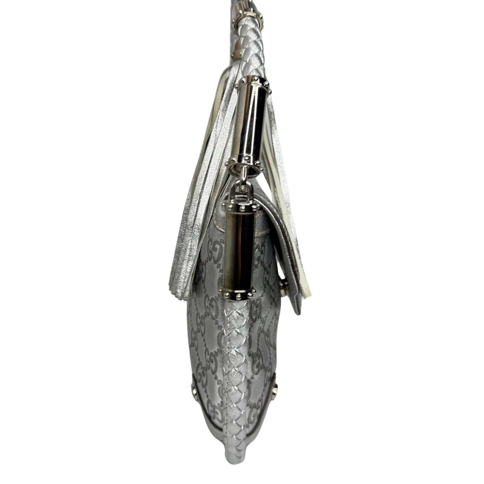 Gucci Guccissima Small Britt Tassel Shoulder Bag – Silver