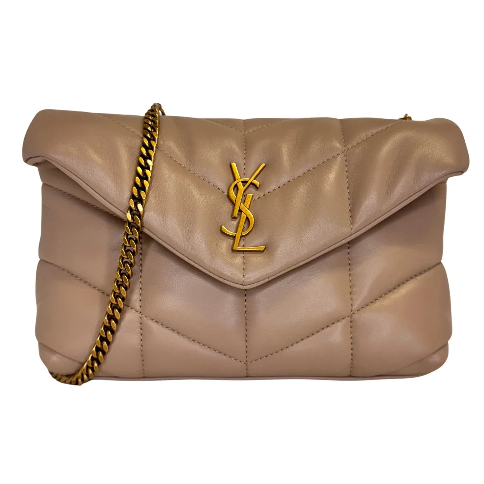 Saint Laurent Lambskin Toy Loulou Puffer Chain Bag – Dark Beige