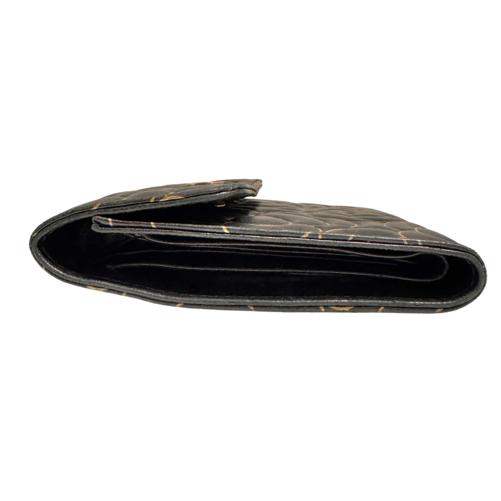 Chanel Lambskin Camellia Embossed Wallet in Black & Gold