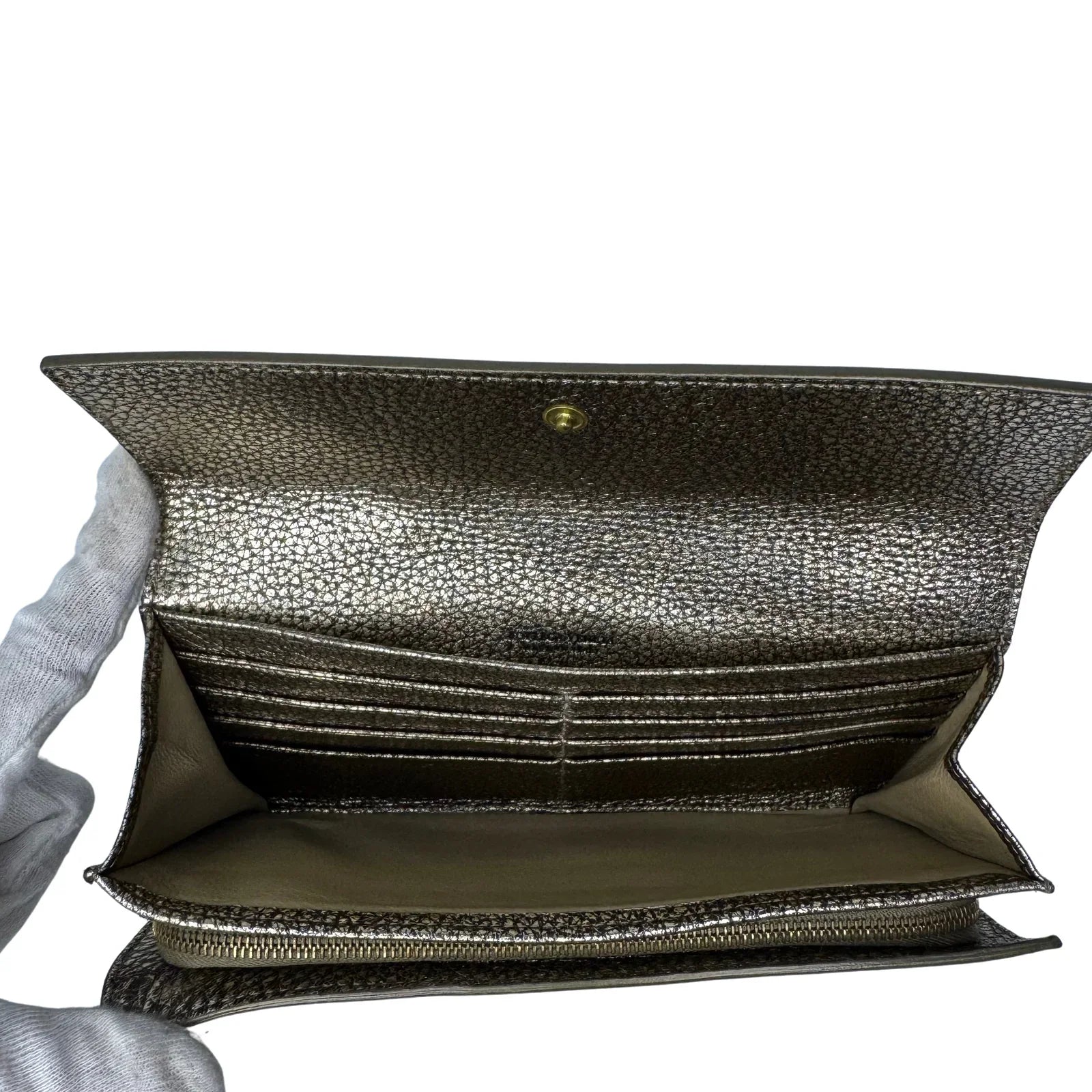 Bottega Veneta Metallic Pewter Woven and Pebbled Leather Long Wallet