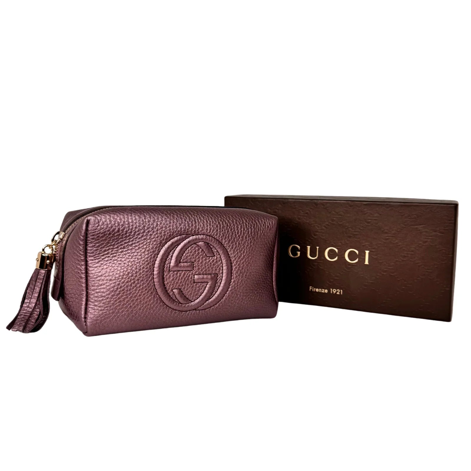Gucci Soho Cosmetic Pouch in Rose Gold Pebbled Leather